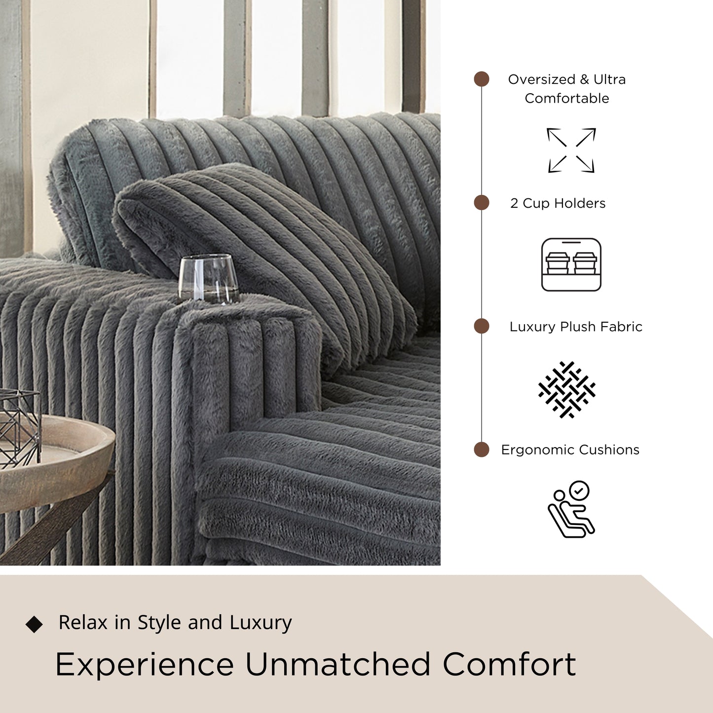Roundhill Furniture Belvoir Oversized Cuddle Chaise, with Cup Holders