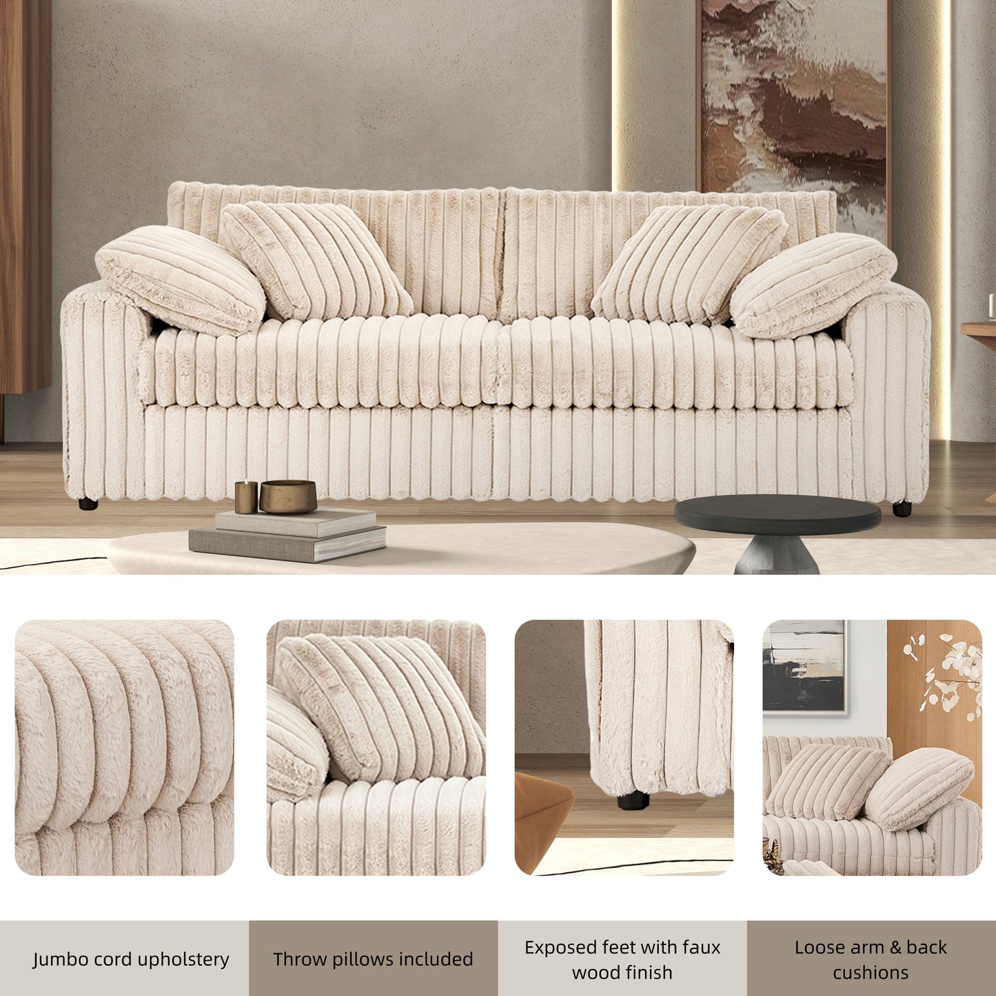 Roundhill Furniture Belvoir Upholstered Stationary Sofa