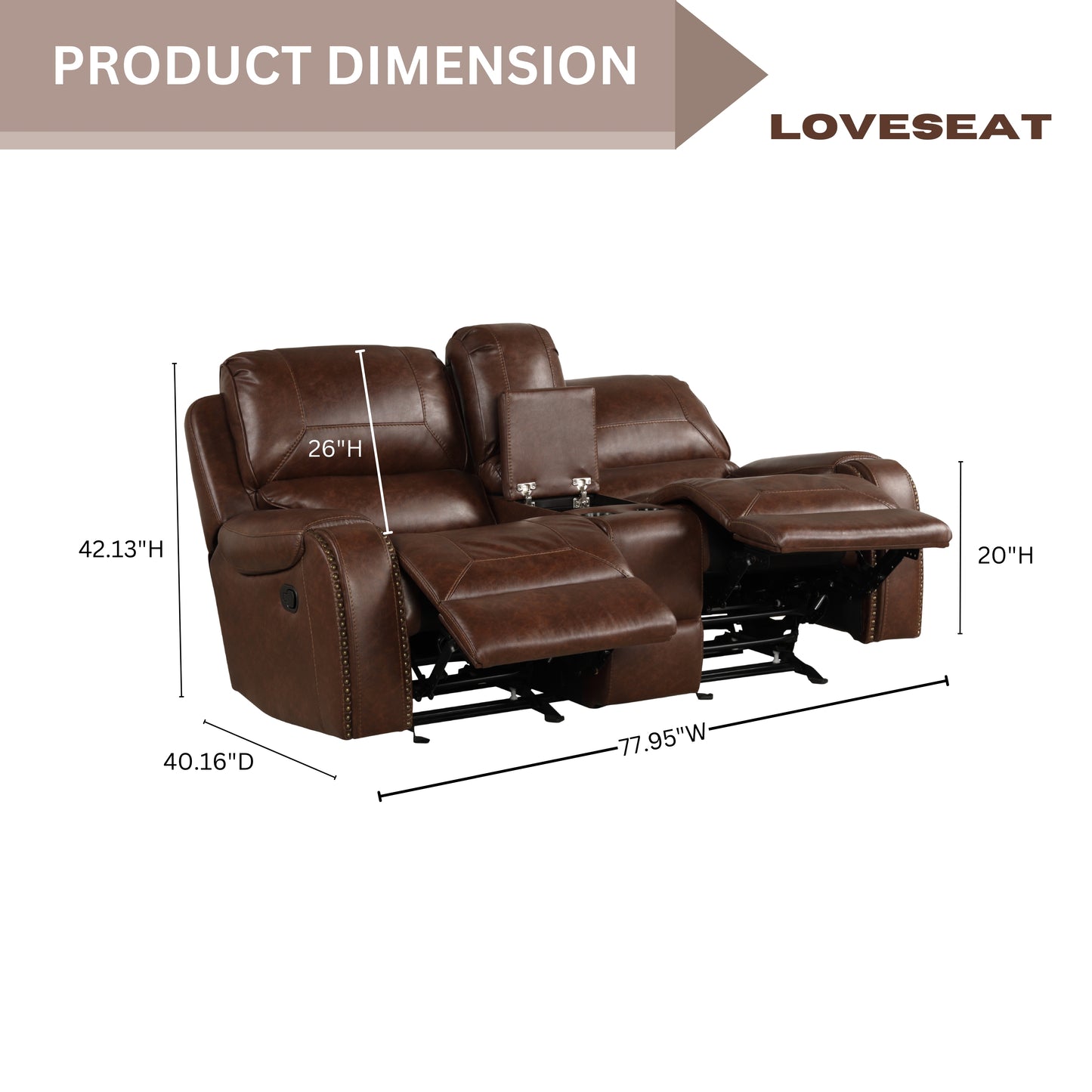 Achern Brown Leather-Air Nailhead Manual Reclining Living Room Collection