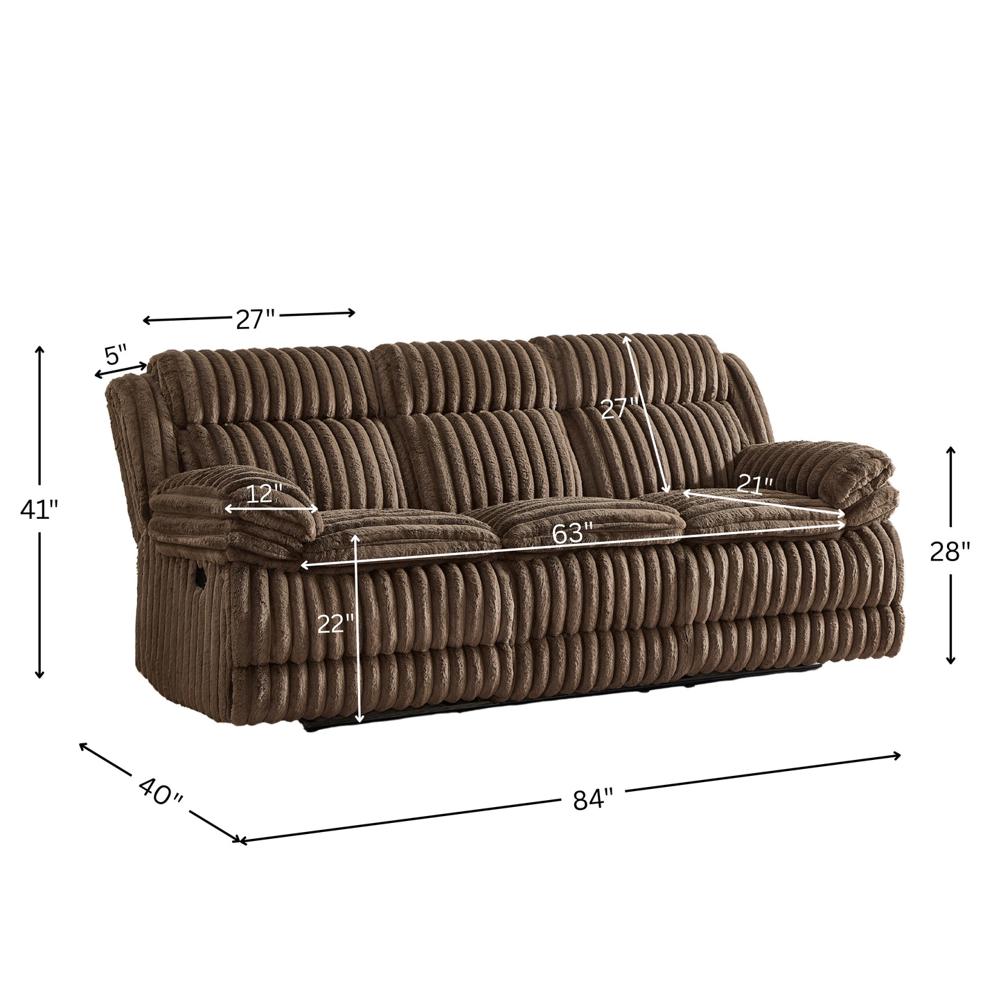 Roundhill Furniture Ardello Manual Reclining Sofa with Wide-Wale Corduroy Upholstery and Built-In Power Center, Chocolate