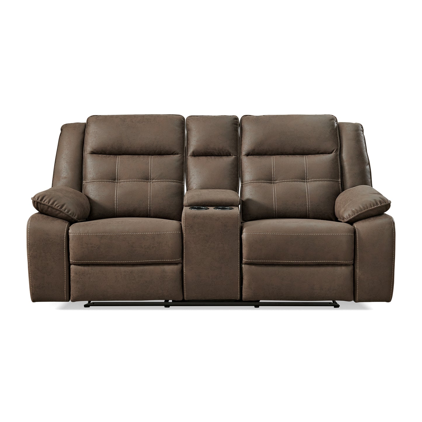Lesley Transitional Manual Reclining Loveseat, with Cup holders, Brown