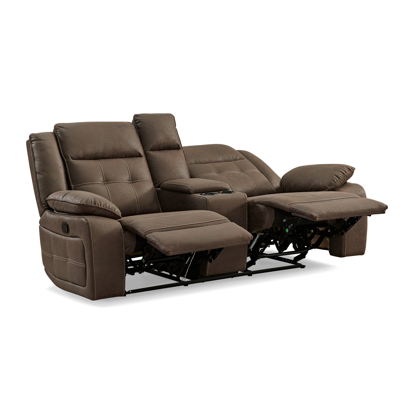 Lesley Transitional Manual Reclining Loveseat, with Cup holders, Brown