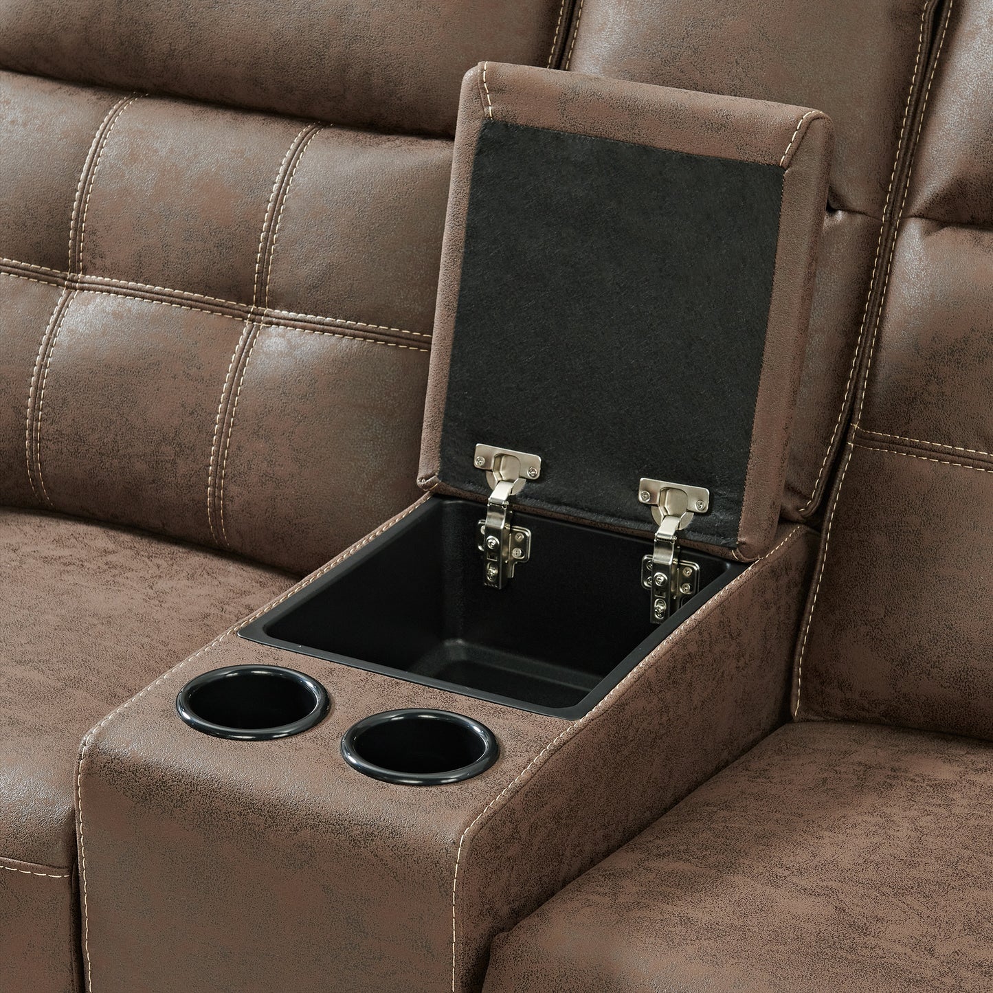 Lesley Transitional Manual Reclining Loveseat, with Cup holders, Brown