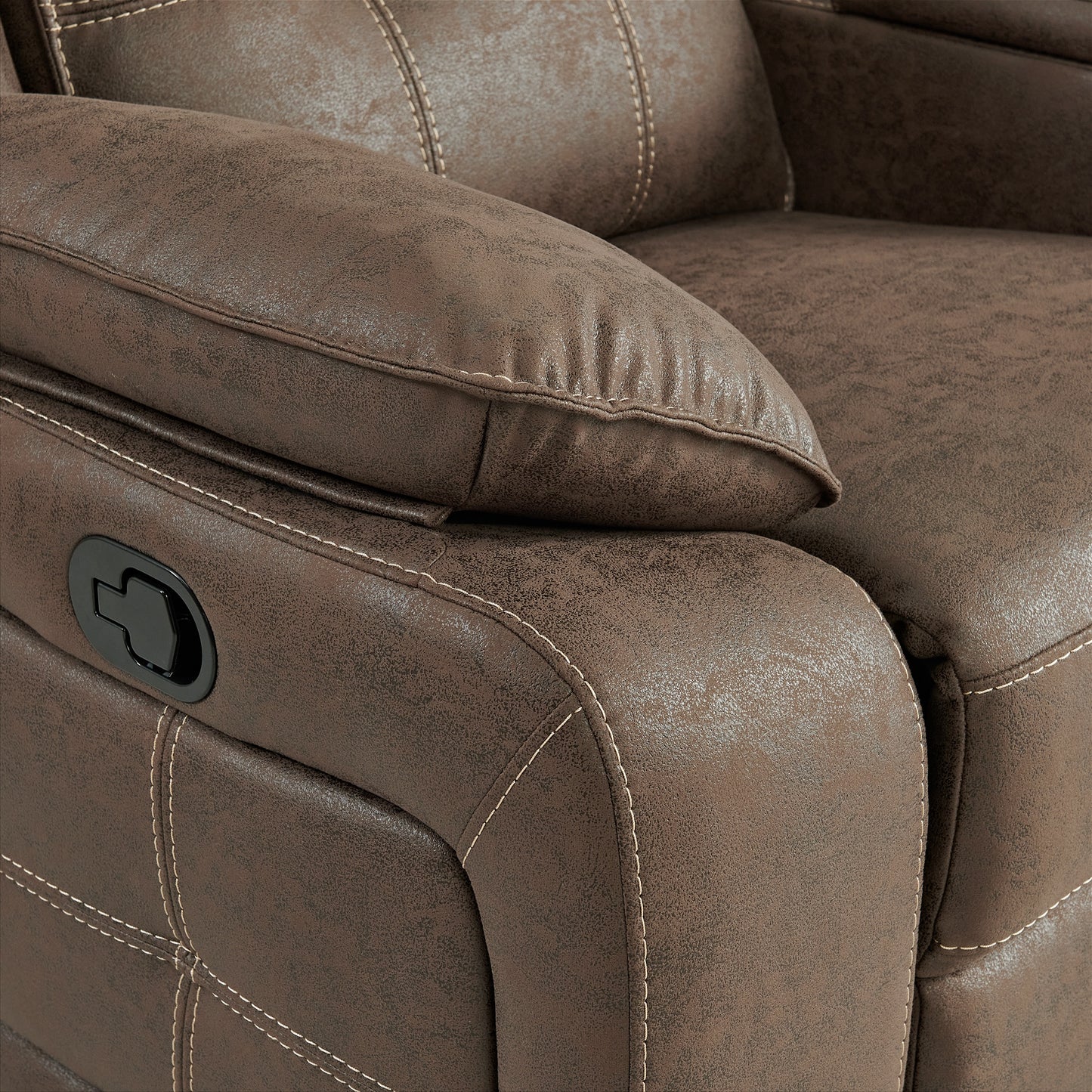 Lesley Transitional Manual Reclining Loveseat, with Cup holders, Brown