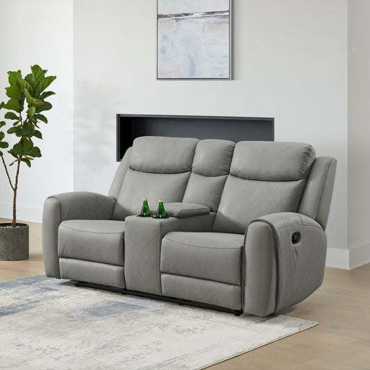 Wesley Faux Leather Manual Reclining Loveseat, with Cup holders, Gray