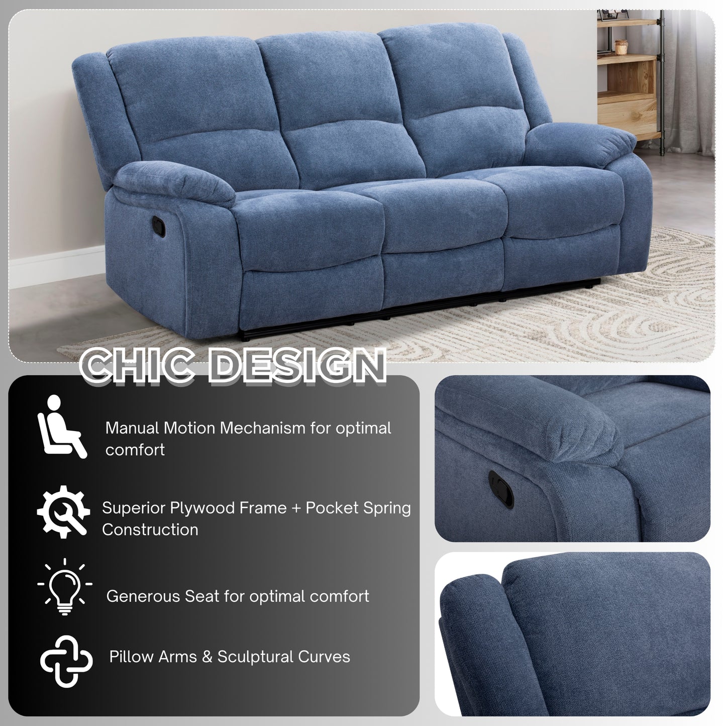 Roundhill Furniture Blitz Transitional Manual Reclining Sofa