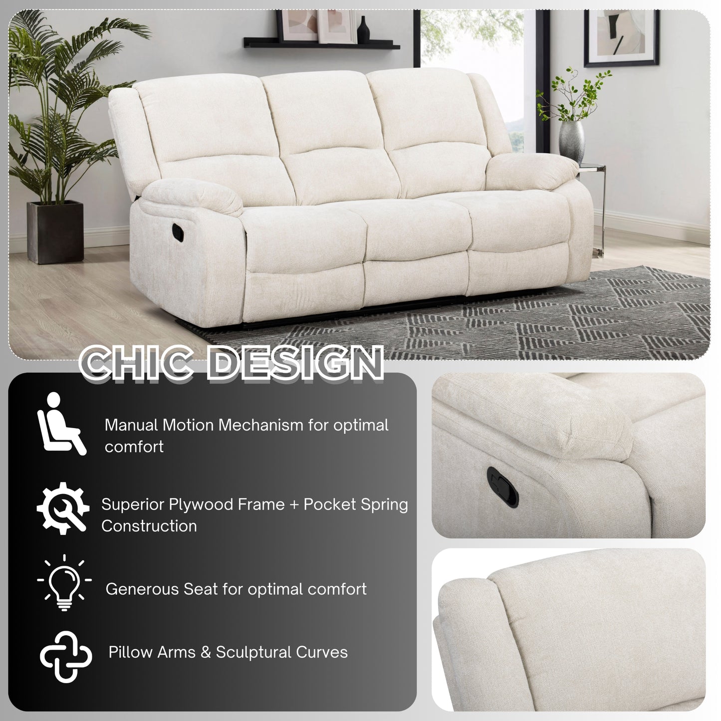 Roundhill Furniture Blitz Transitional Manual Reclining Sofa