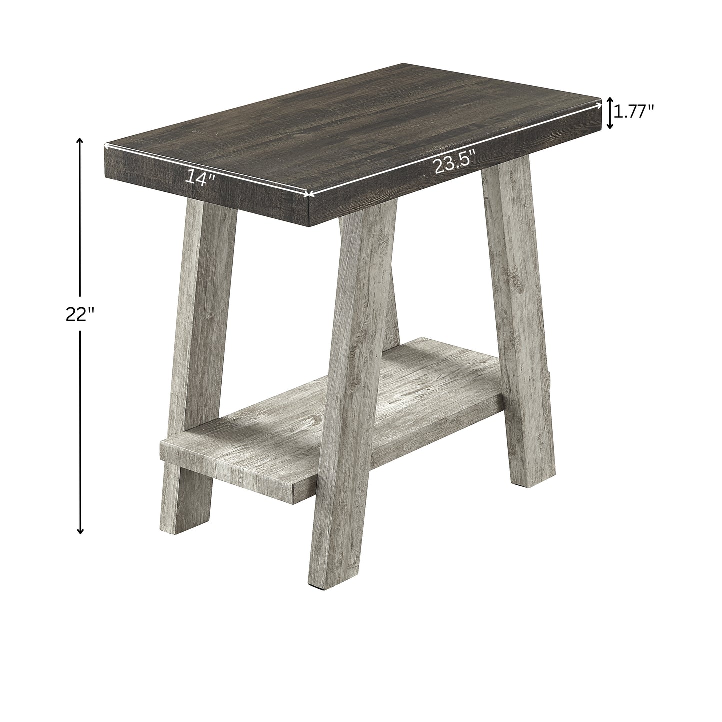 Athens Contemporary Two-Tone Wood Shelf Side Table in Weathered Walnut and Gray