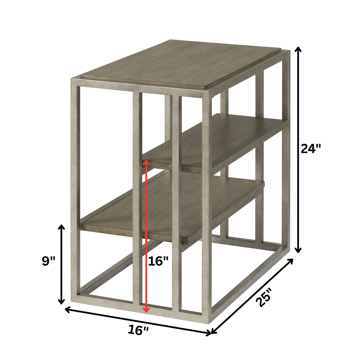 Roundhill Furniture Padena Metal Frame Wood Living Room Chairside Table with Shelf
