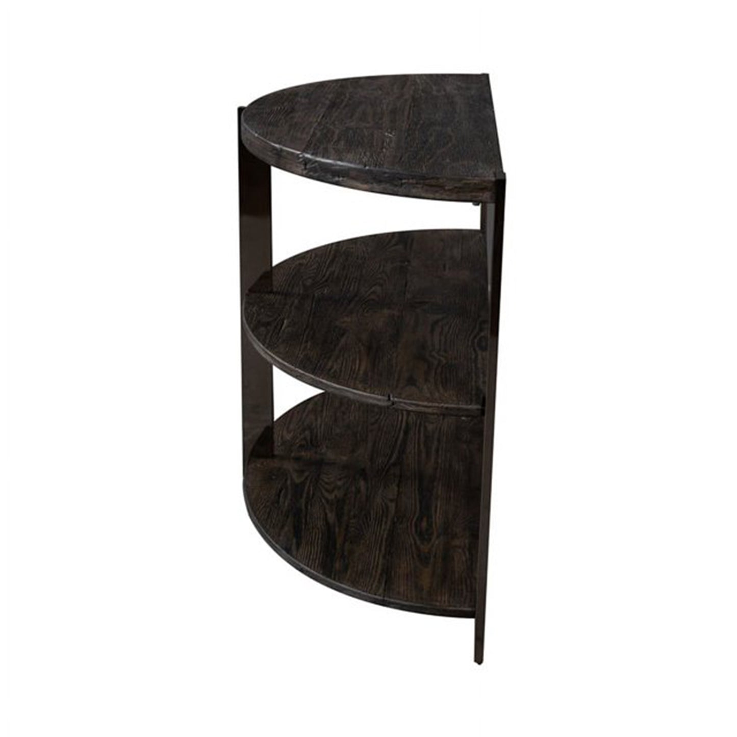 Roundhill Furniture Kalne Console Table Half Moon Shape with 2 Open Shelves, Charcoal Gray/Chrome Plated Metal