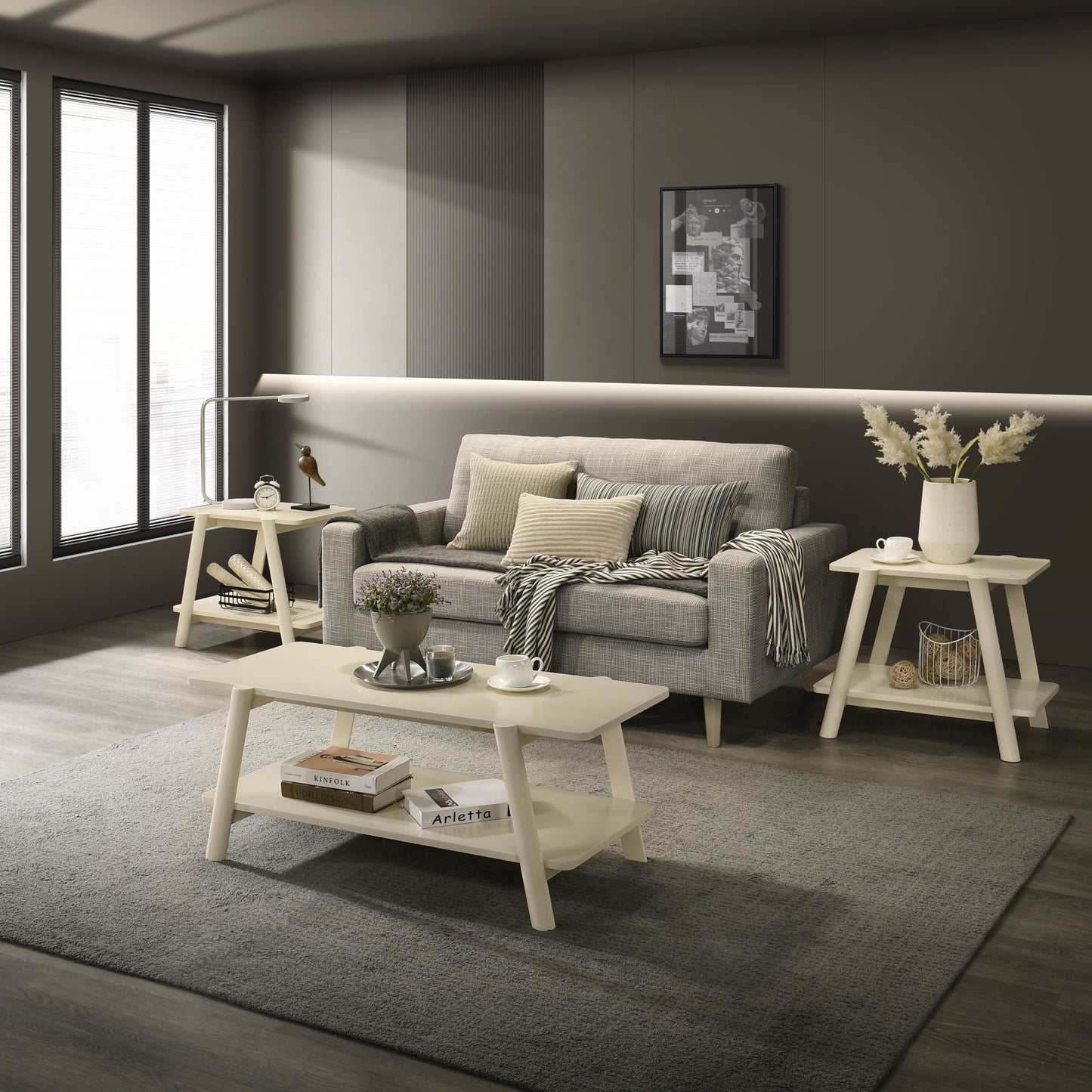 Roundhill Furniture Metz 3-Piece Coffee Table Set, Coffee Table and Two End Tables