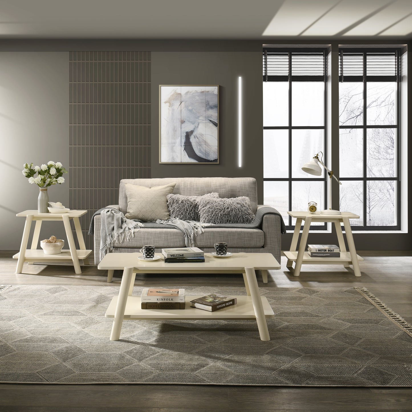 Roundhill Furniture Metz 3-Piece Coffee Table Set, Coffee Table and Two End Tables