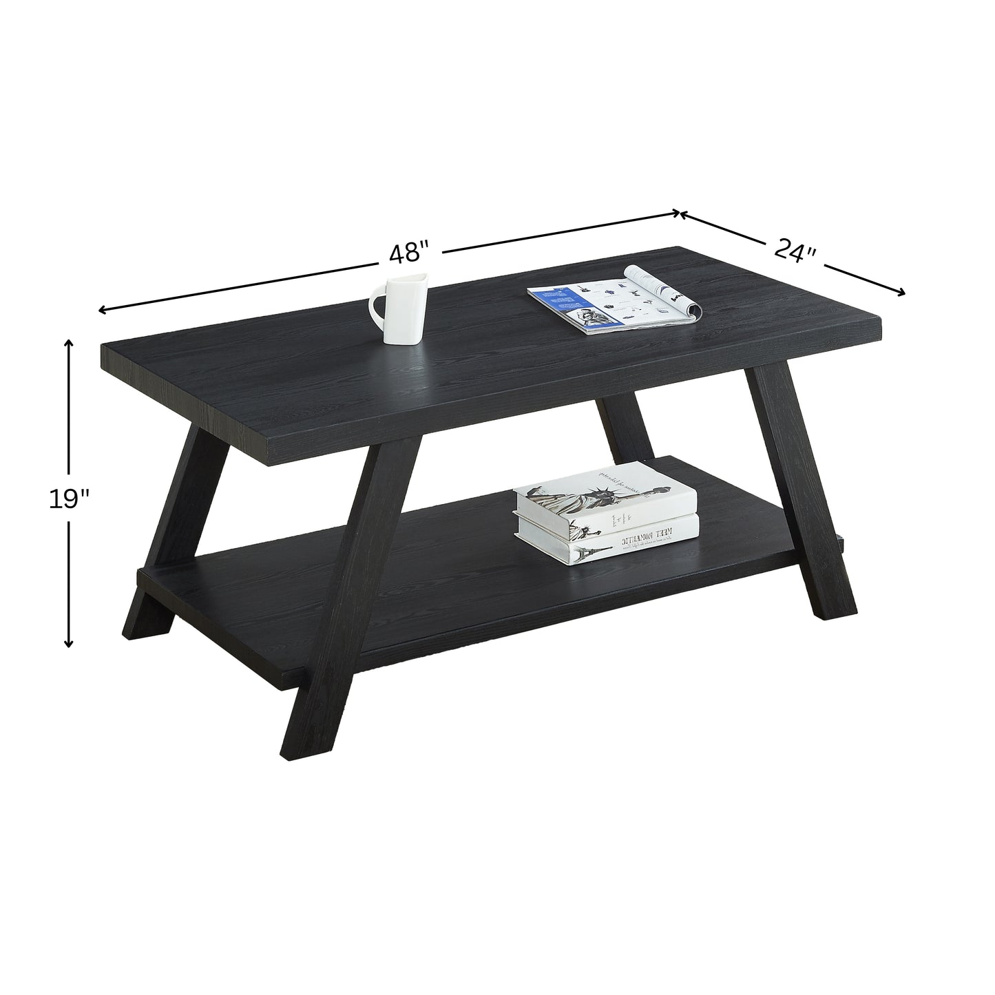 Athens Contemporary Replicated Wood Shelf Coffee Table in Black Finish
