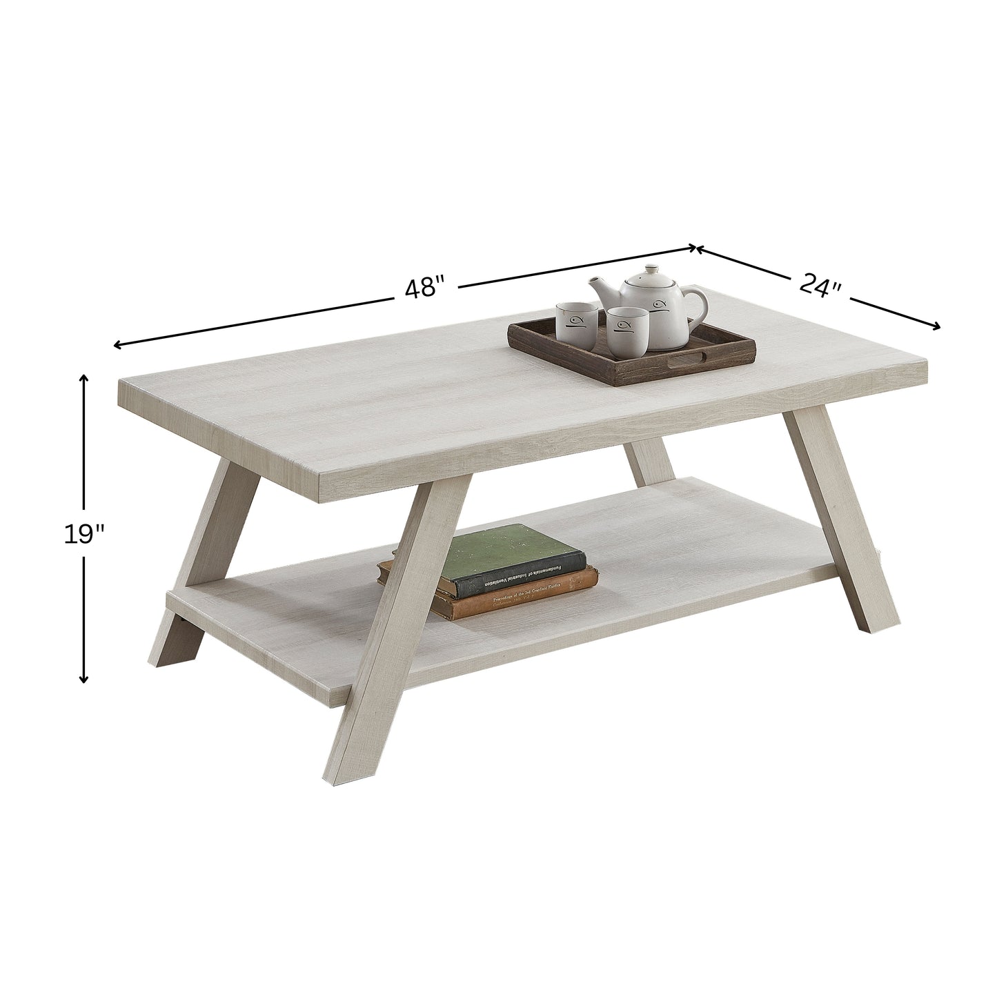 Athens Contemporary Wood Shelf Coffee Table in White Finish