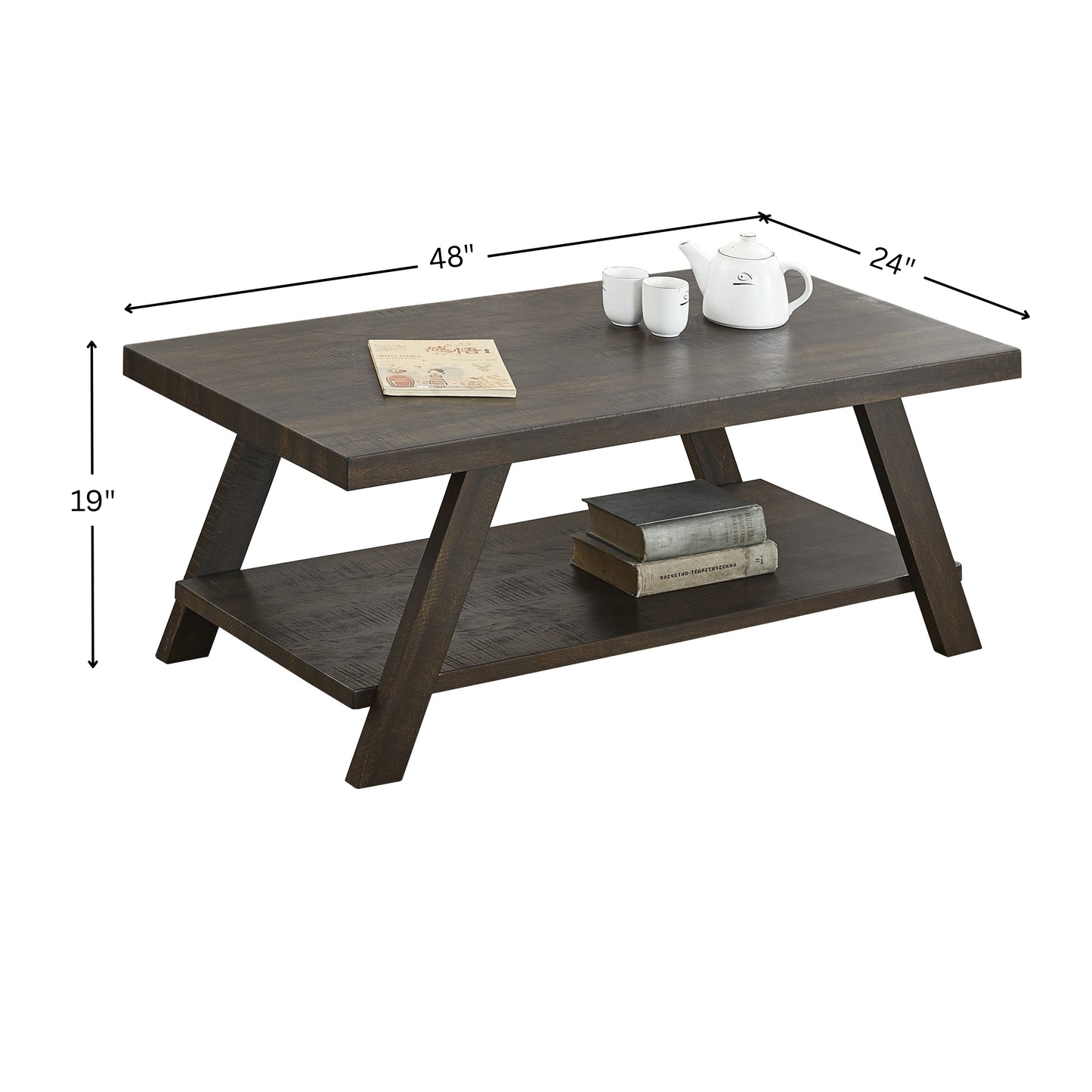 Athens Contemporary Wood Shelf Coffee Table in Weathered Espresso