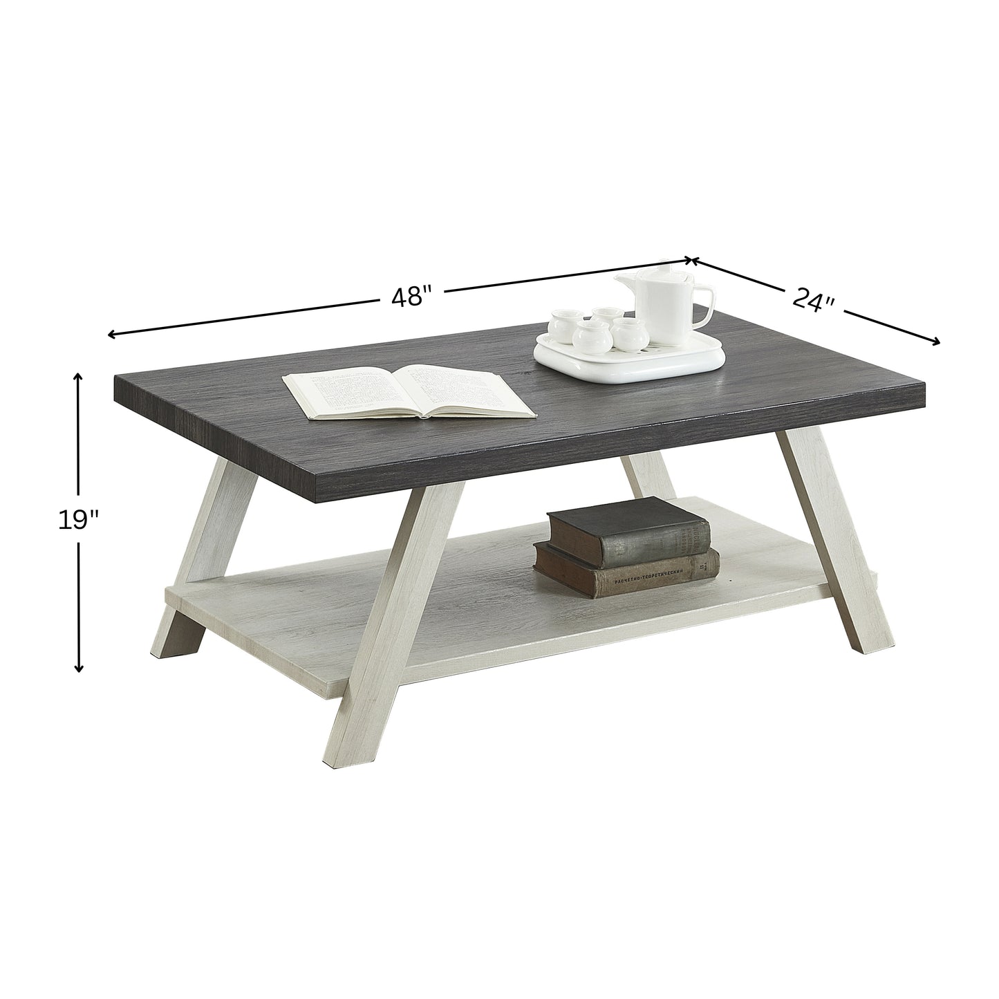 Athens Contemporary Two-Tone Wood Shelf Coffee Table in Weathered Charcoal and Beige