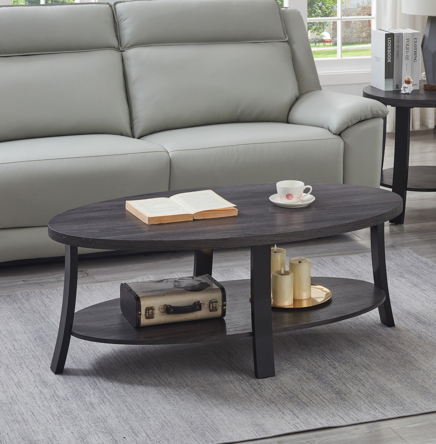 Anze Contemporary Oval Wood Shelf Coffee Table