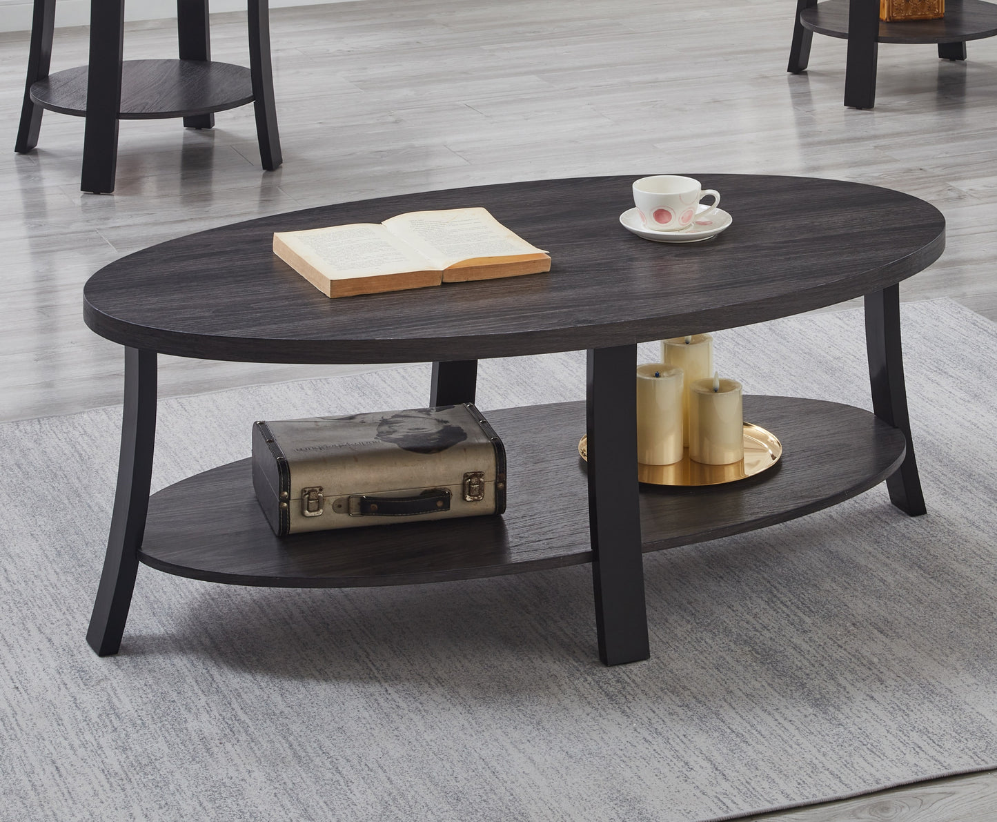 Anze Contemporary Oval Wood Shelf Coffee Table