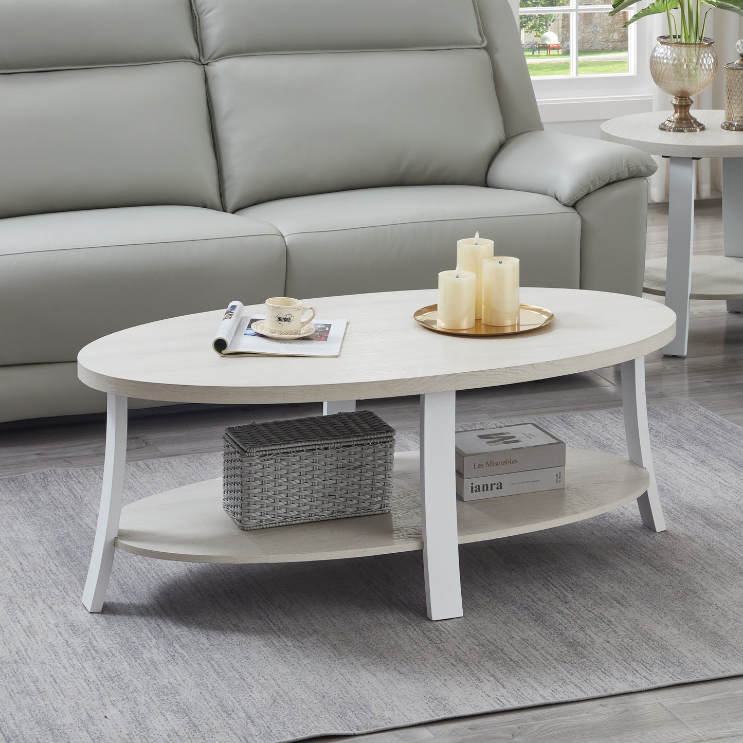 Anze Contemporary Oval Wood Shelf Coffee Table