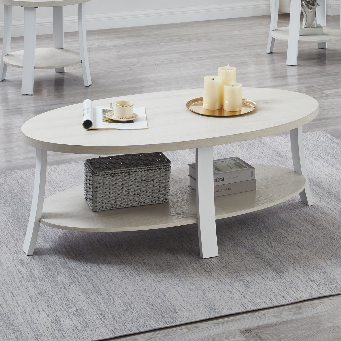 Anze Contemporary Oval Wood Shelf Coffee Table