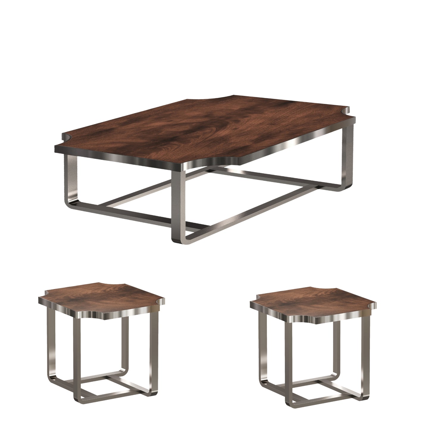Roundhill Furniture Ruffin 3-Piece Rectangular Coffee Table Set, 50"x30" Coffee Table and Two End Table