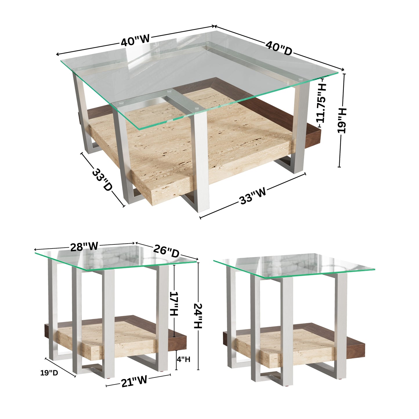 Roundhill Furniture Andes 3-Piece Coffee table'set, Coffee Table and Two End Table