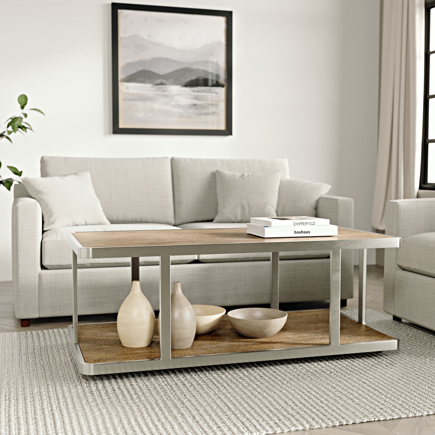 Roundhill Furniture Allan Contemporary Coffee Table, Polished Nickel Finish