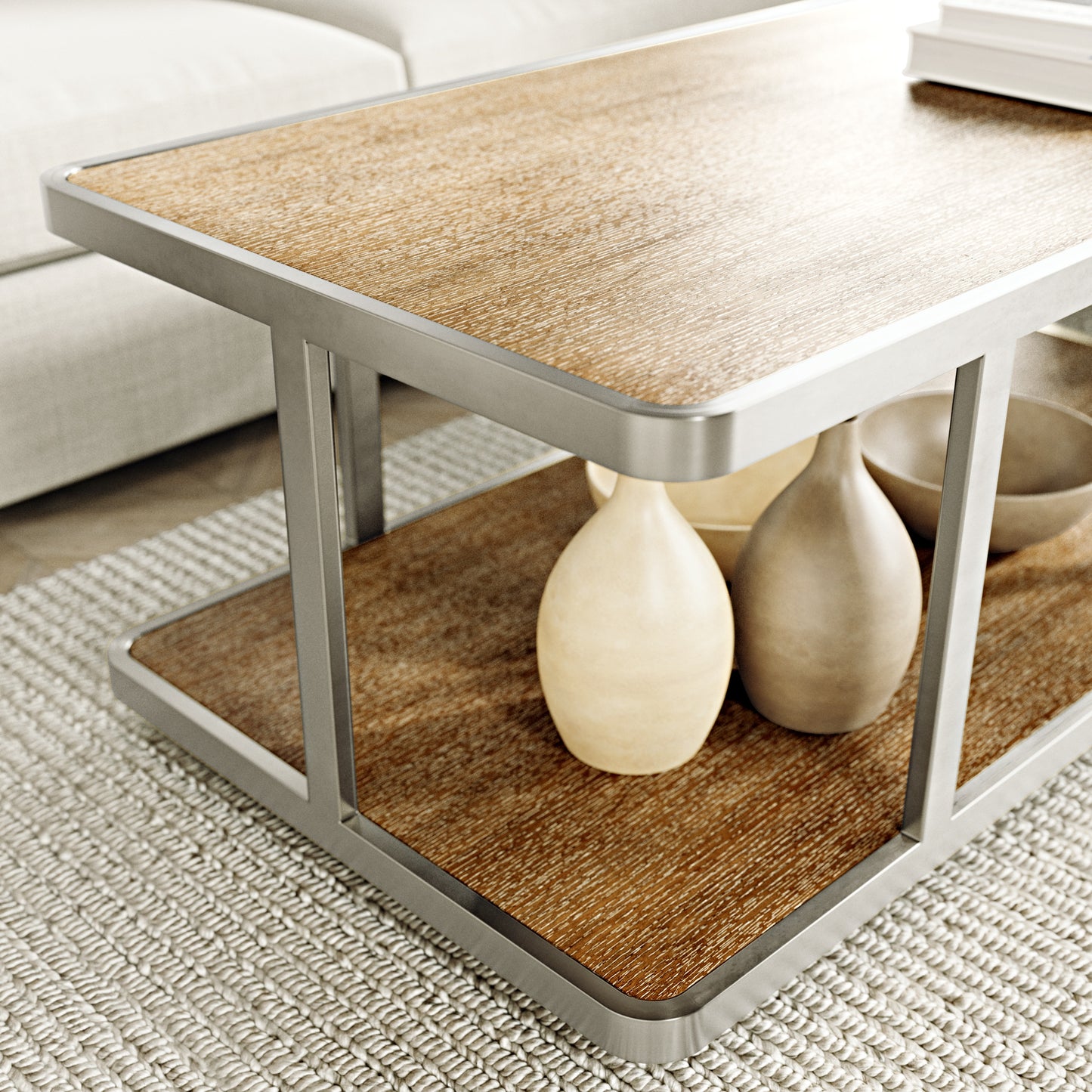 Roundhill Furniture Allan Contemporary Coffee Table, Polished Nickel Finish