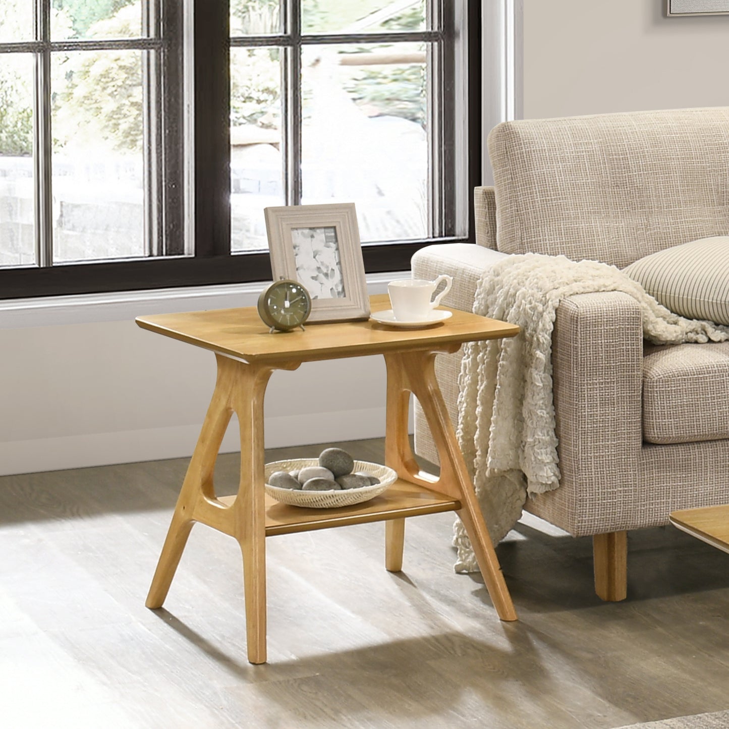 Roundhill Furniture Arona Mid-Century Modern Wood Shelf End Table