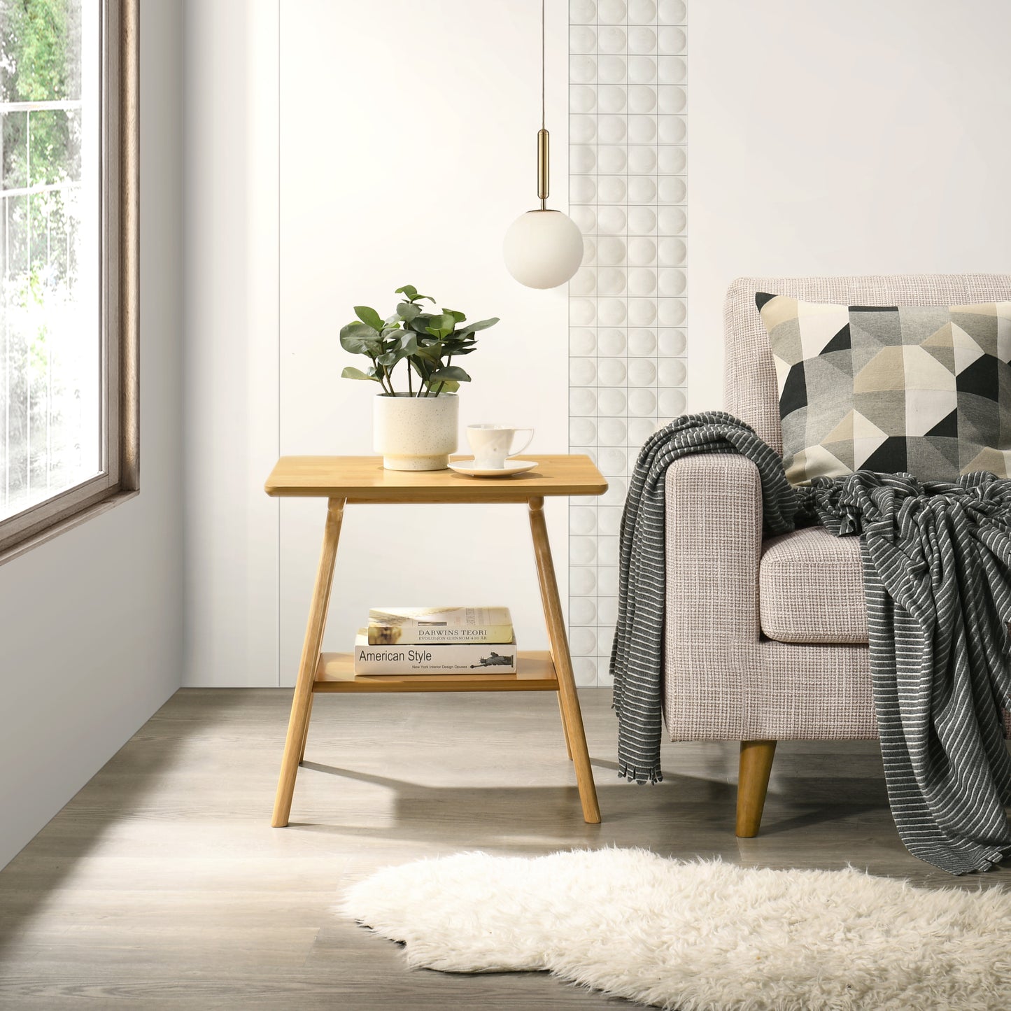 Roundhill Furniture Arona Mid-Century Modern Wood Shelf End Table