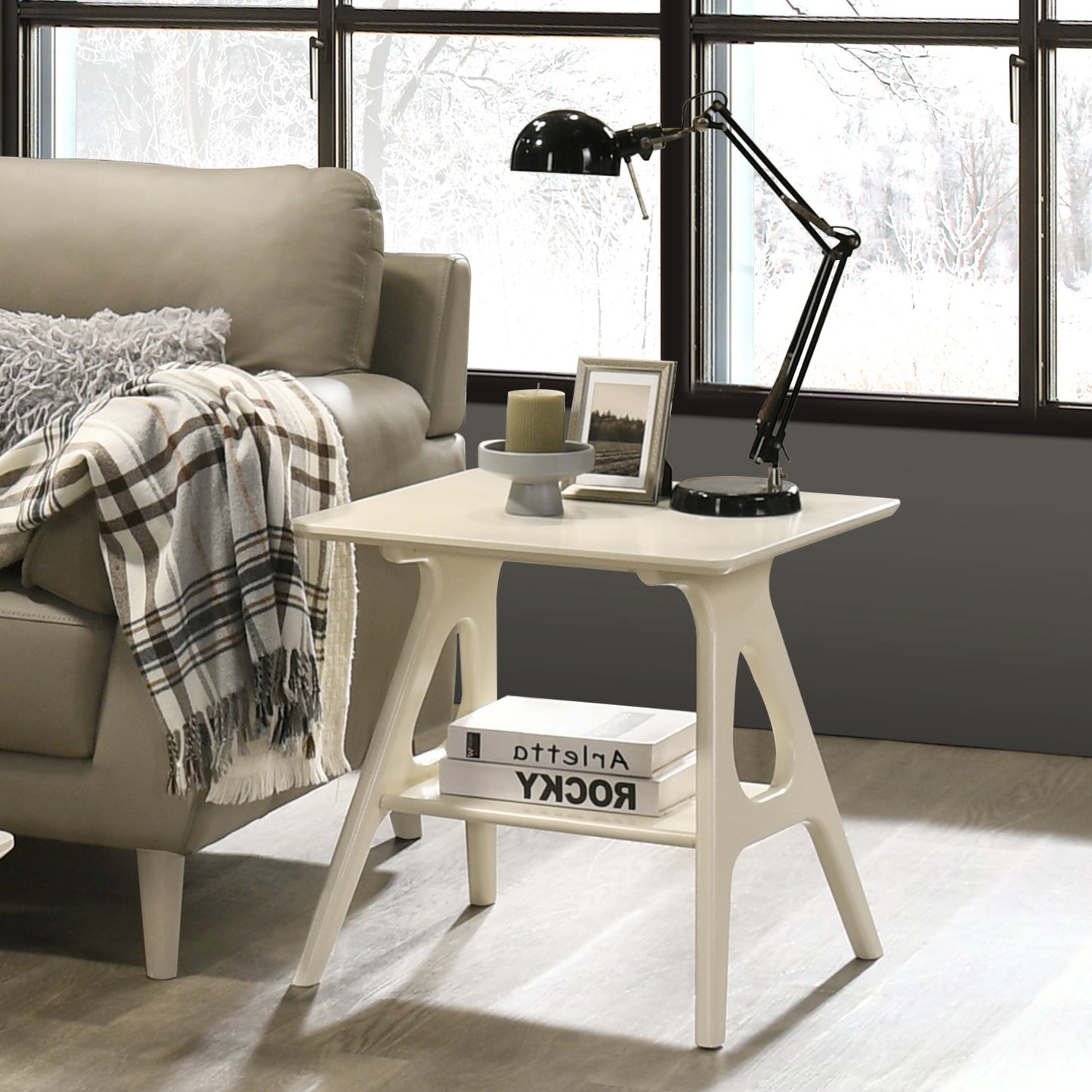 Roundhill Furniture Arona Mid-Century Modern Wood Shelf End Table