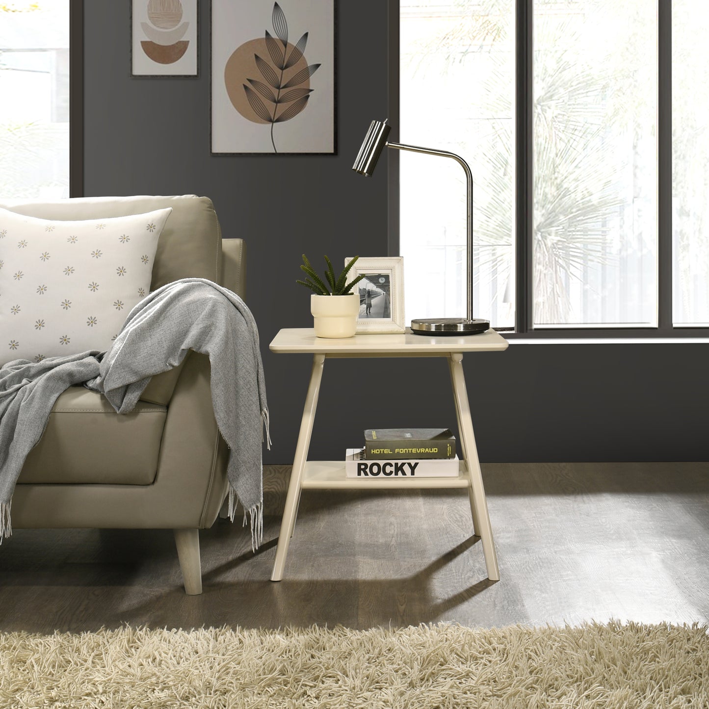 Roundhill Furniture Arona Mid-Century Modern Wood Shelf End Table