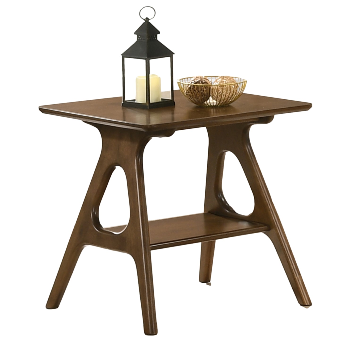 Roundhill Furniture Arona Mid-Century Modern Wood Shelf End Table