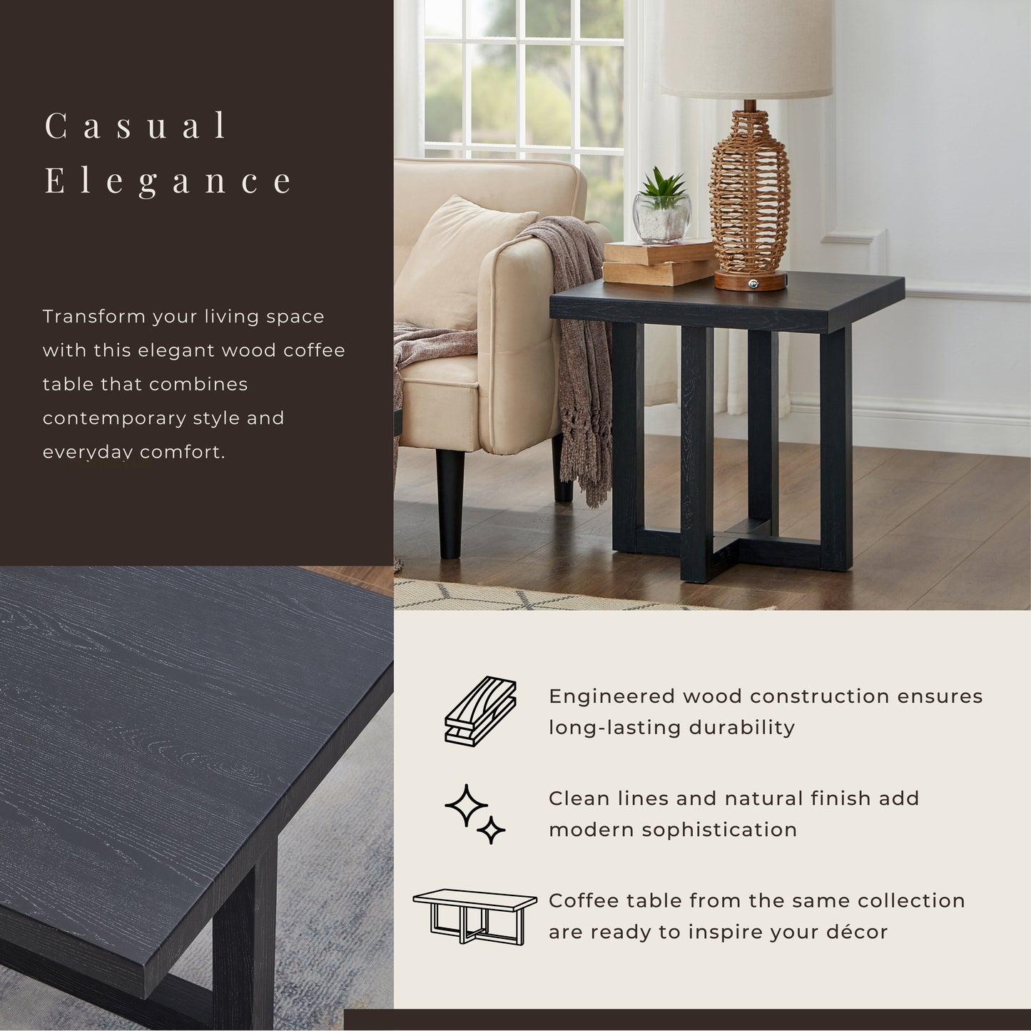 Roundhill Furniture Luno Contemporary End Table