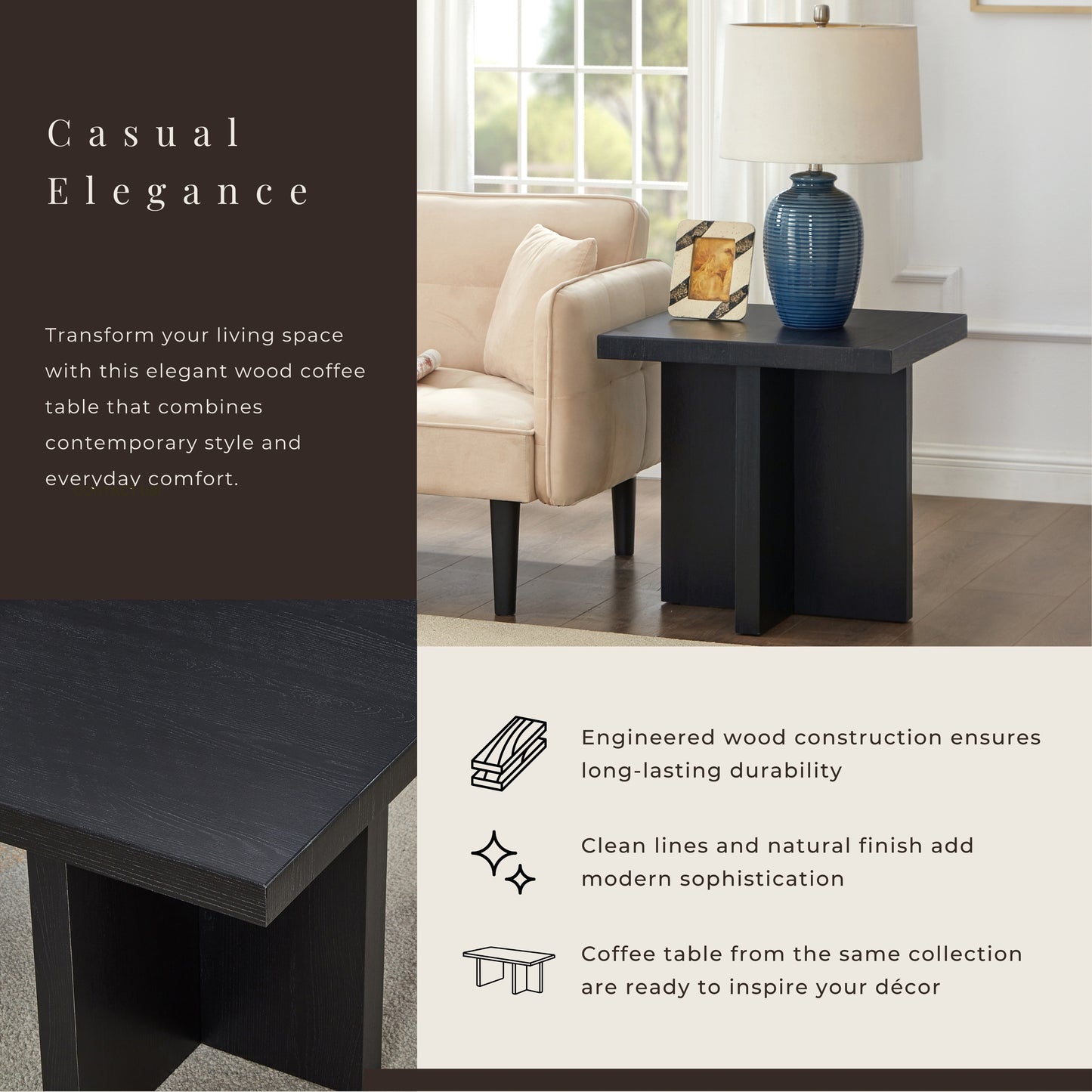 Roundhill Furniture Mchome Square End Table, Nightstand