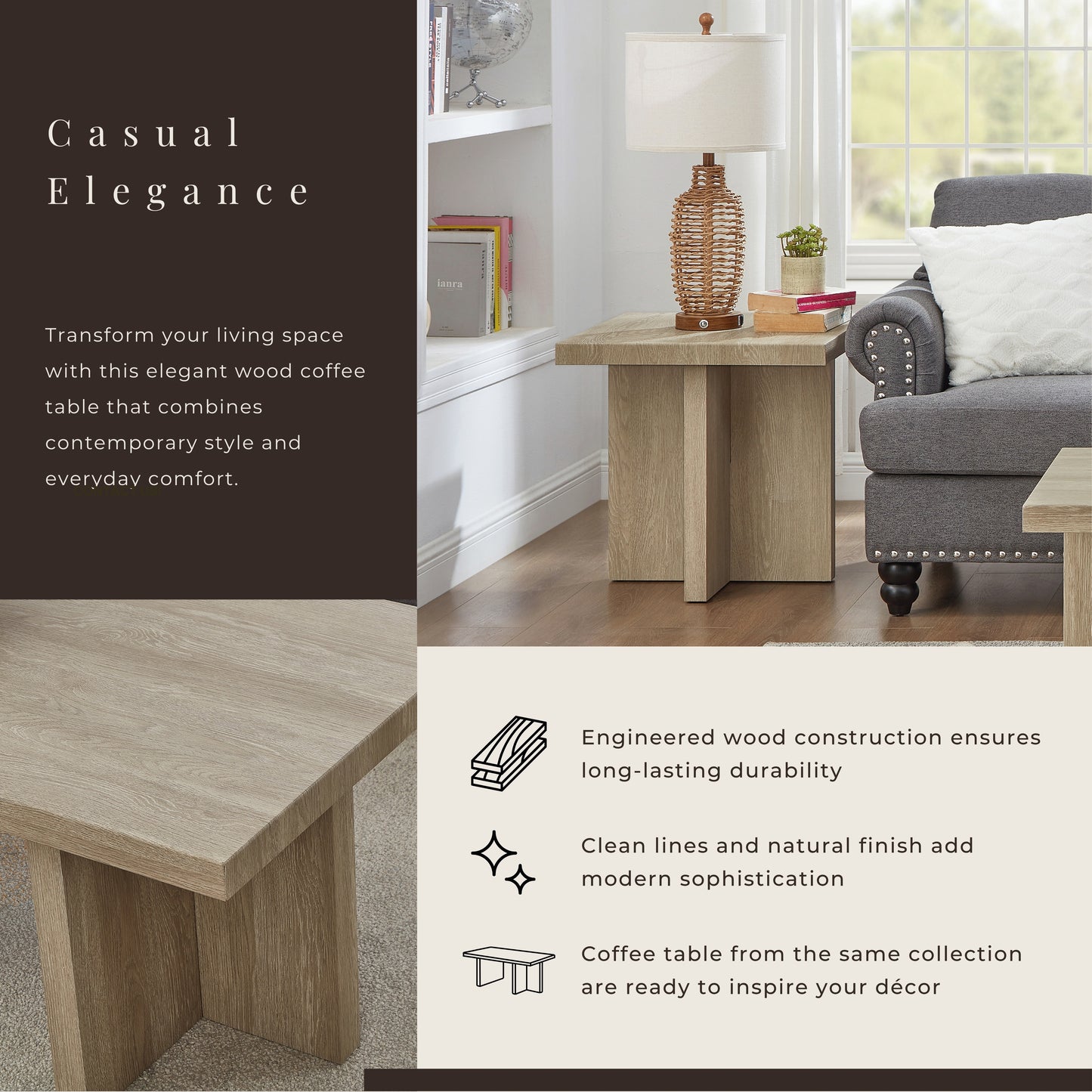 Roundhill Furniture Mchome Square End Table, Nightstand