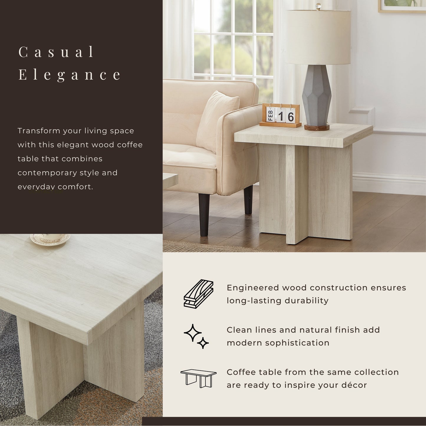 Roundhill Furniture Mchome Square End Table, Nightstand