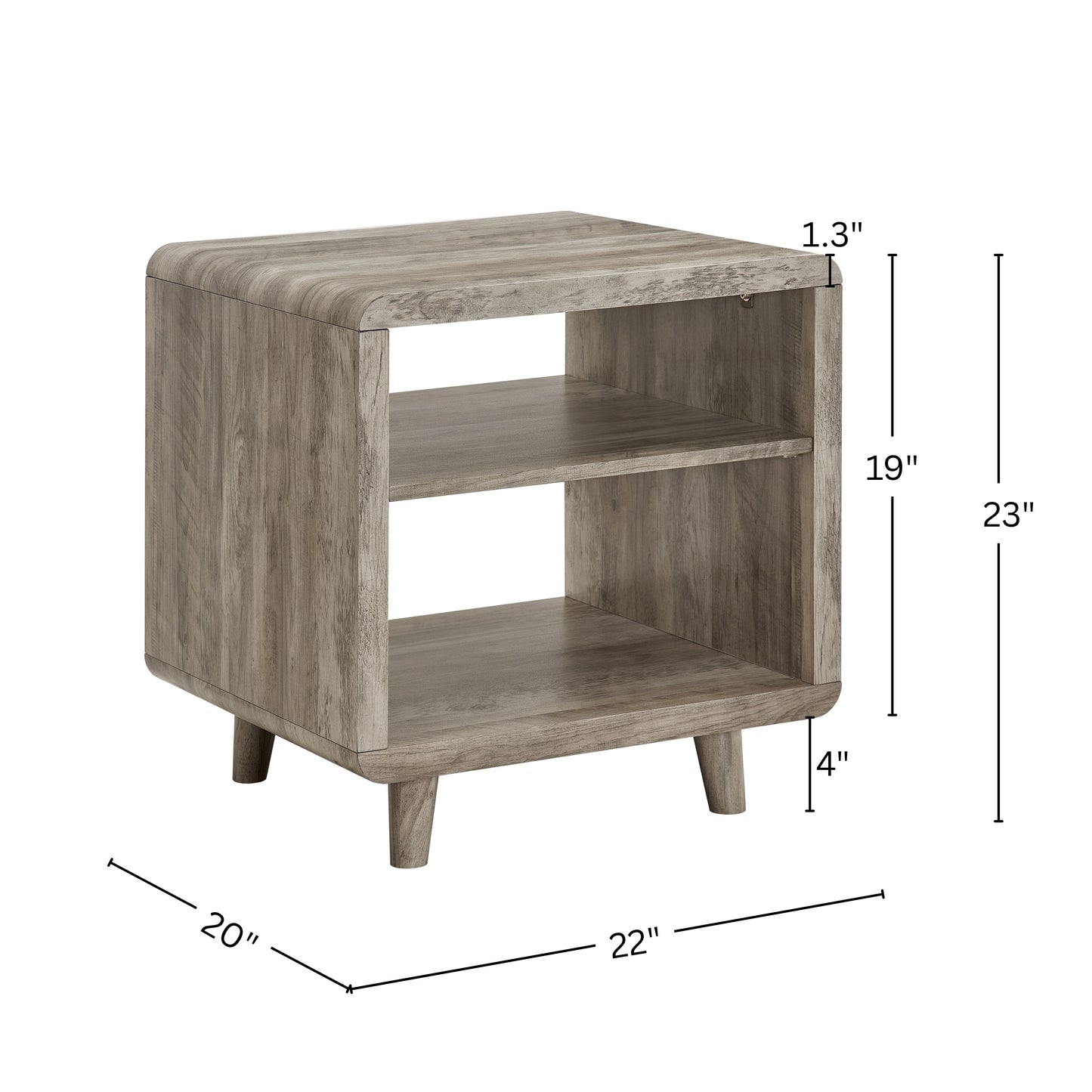 Roundhill Furniture Lux Modern Wood Shelf Side Table, Bedside Nightstand