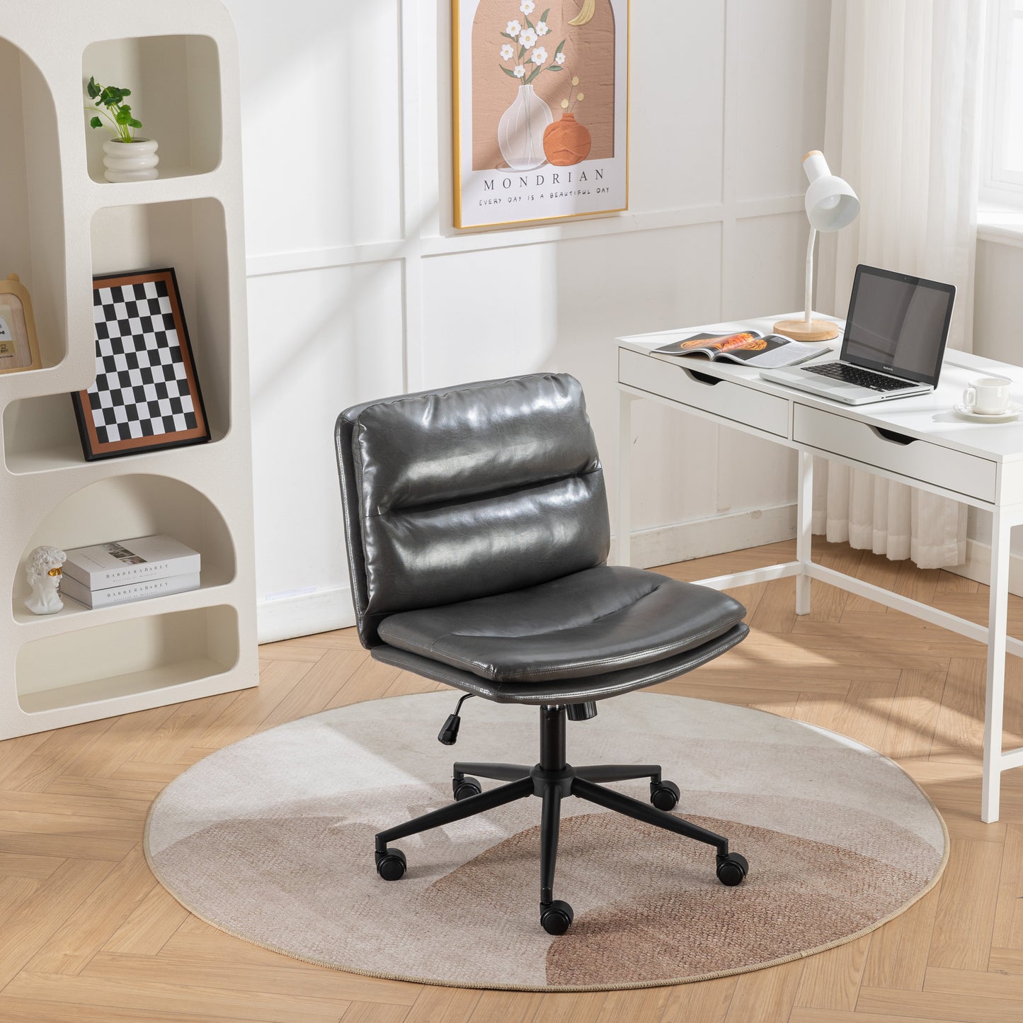 Bizerte Adjustable Swivel Criss Cross Chair, Wide Seat Office Chair Vanity Chair