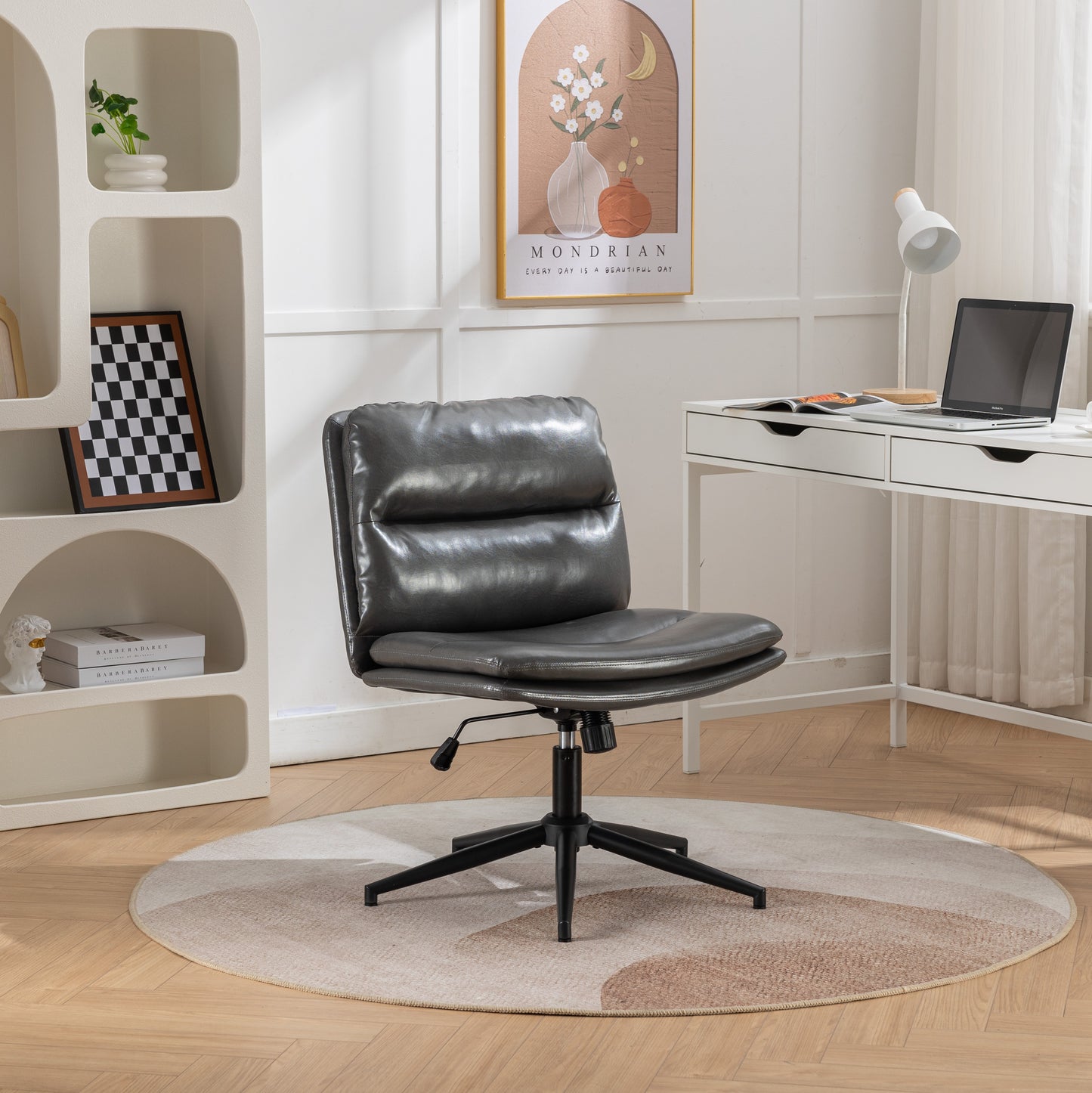 Bizerte Adjustable Swivel Criss Cross Chair, Wide Seat Office Chair Vanity Chair