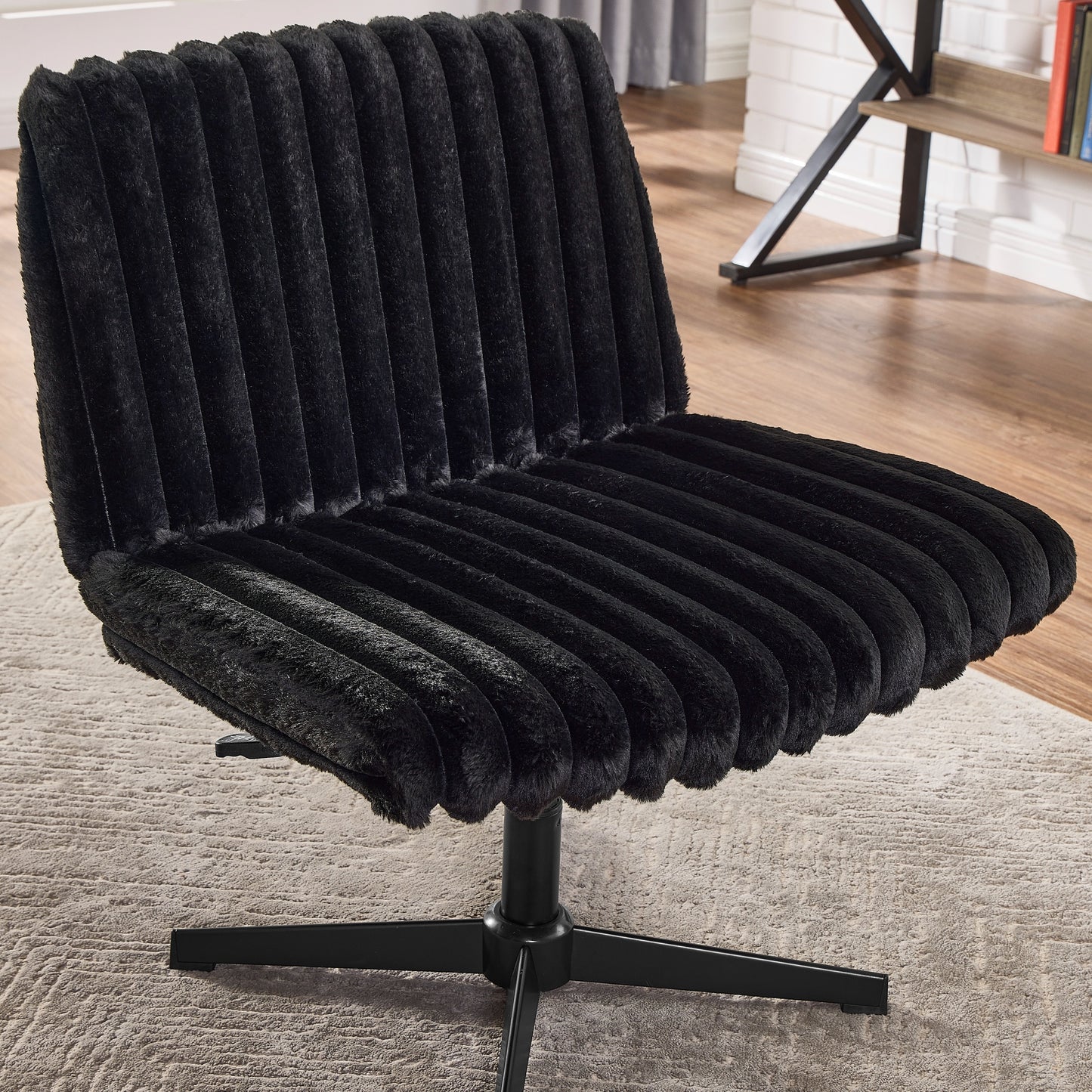 Roundhill Blynn Adjustable Swivel Criss Cross Chair, Wide Seat Office Chair Vanity Chair