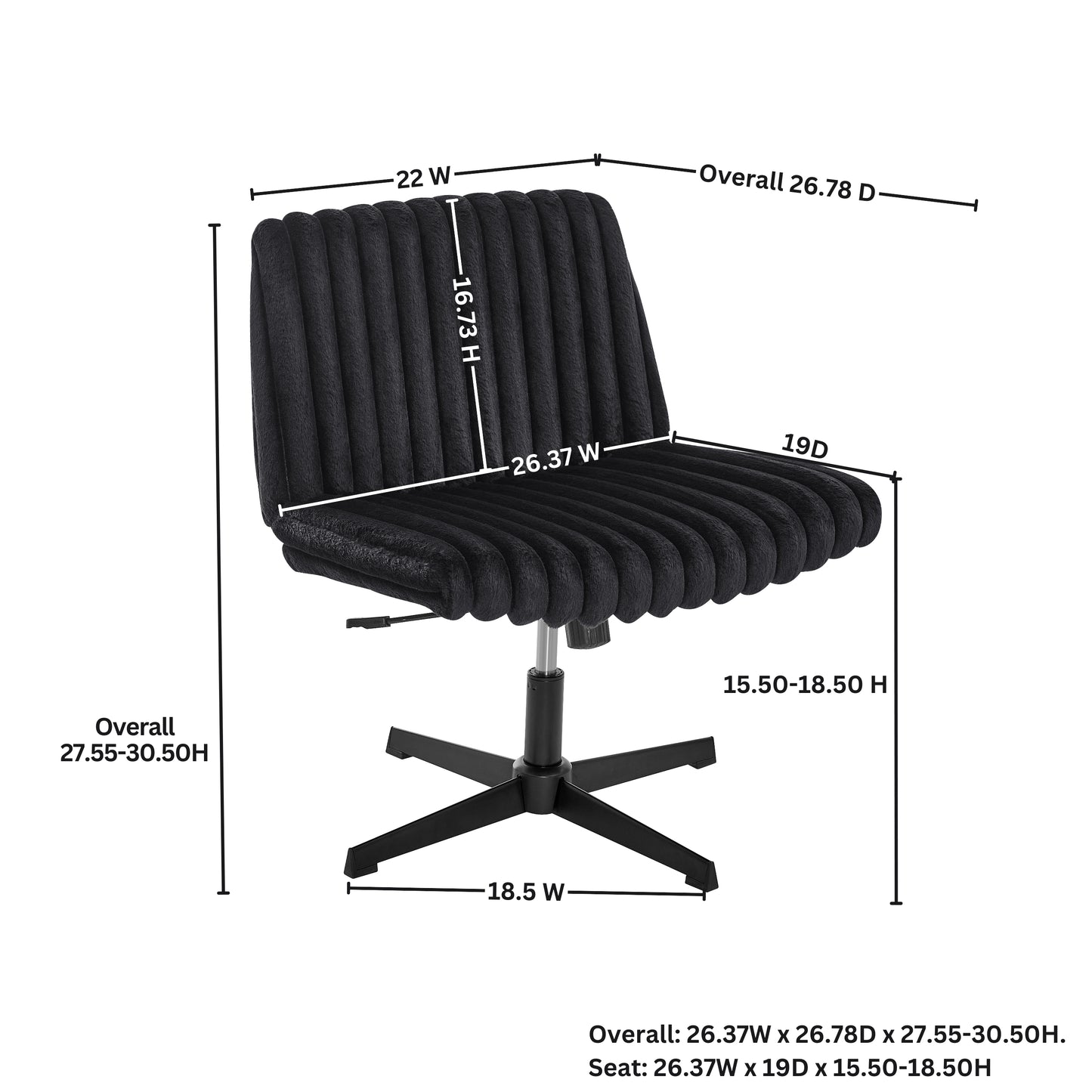 Roundhill Blynn Adjustable Swivel Criss Cross Chair, Wide Seat Office Chair Vanity Chair