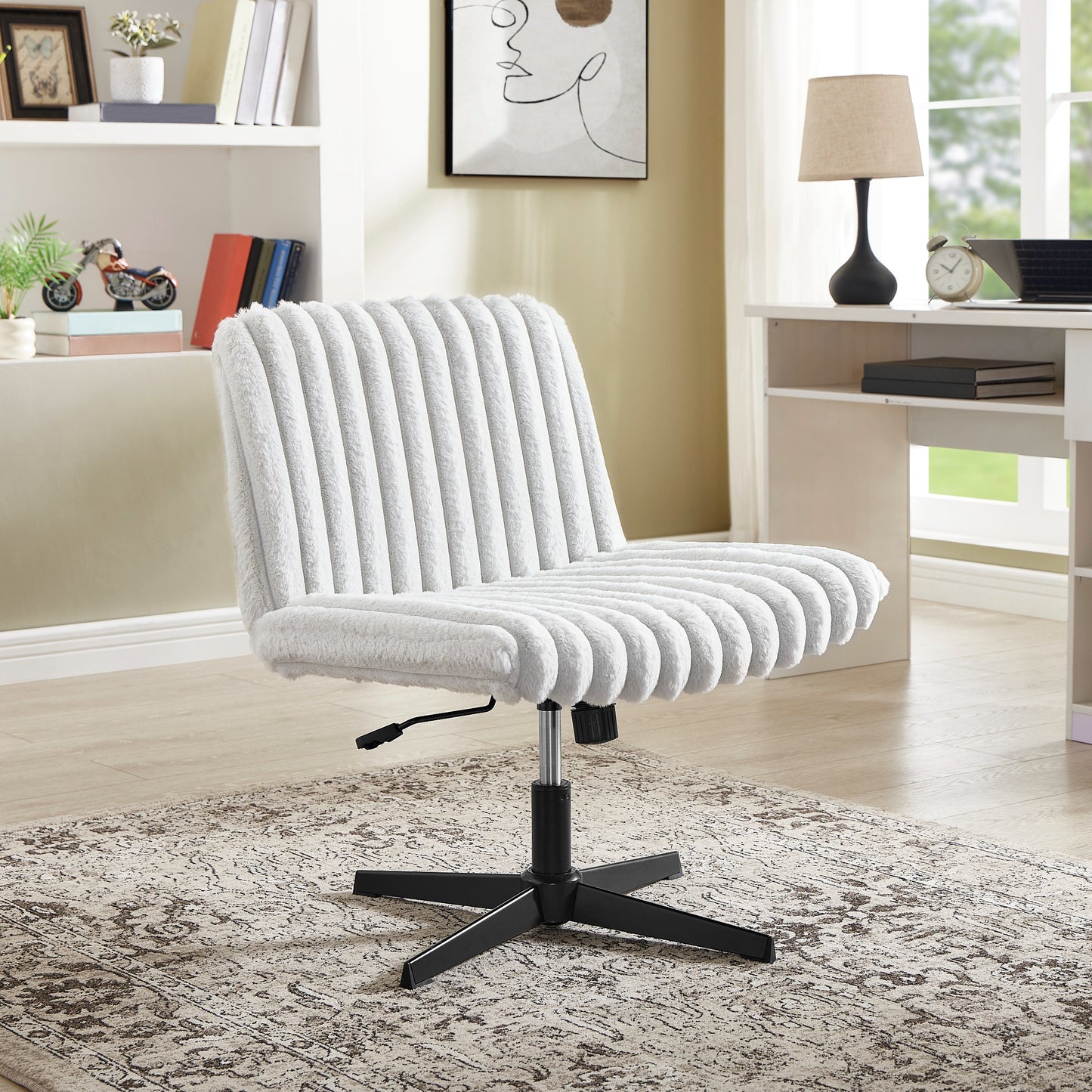 Roundhill Blynn Adjustable Swivel Criss Cross Chair, Wide Seat Office Chair Vanity Chair