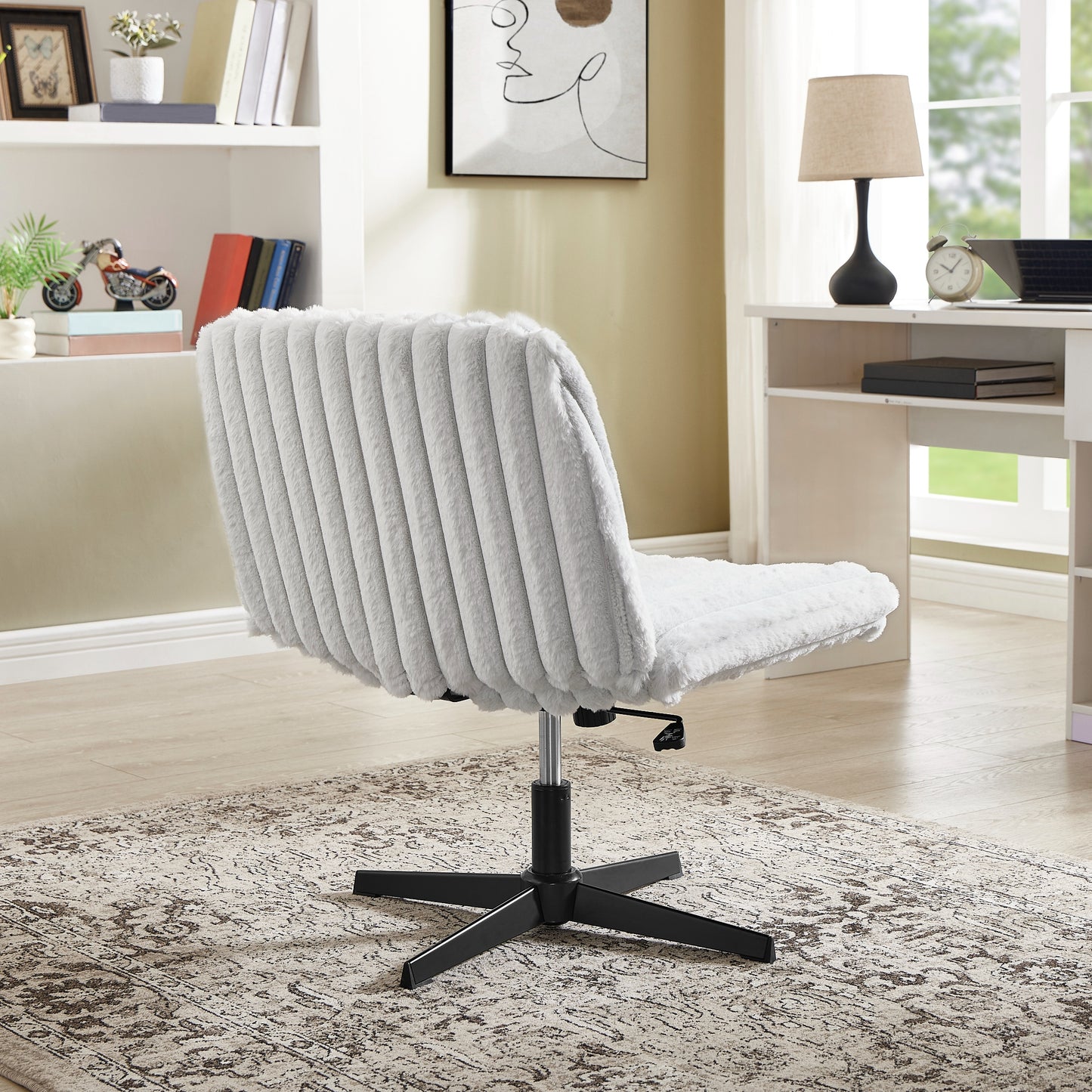 Roundhill Blynn Adjustable Swivel Criss Cross Chair, Wide Seat Office Chair Vanity Chair