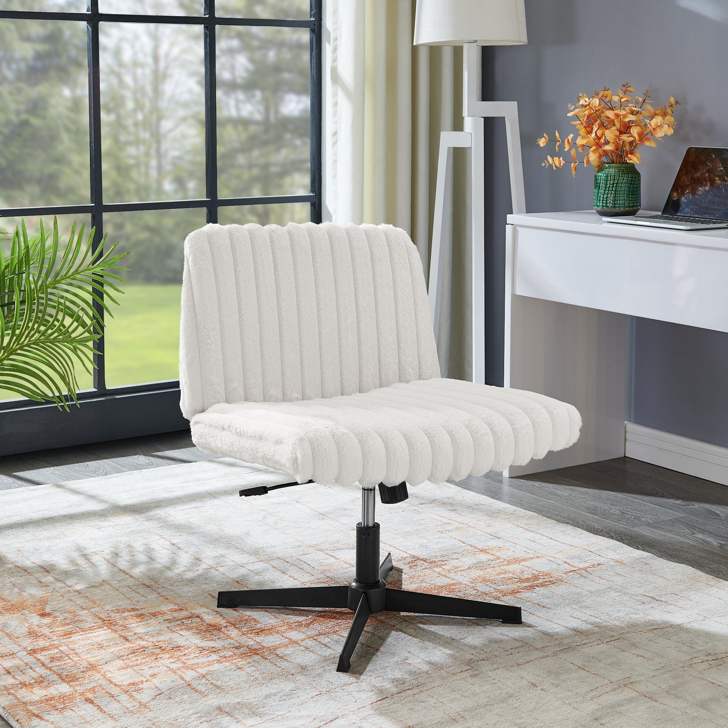 Roundhill Blynn Adjustable Swivel Criss Cross Chair, Wide Seat Office Chair Vanity Chair