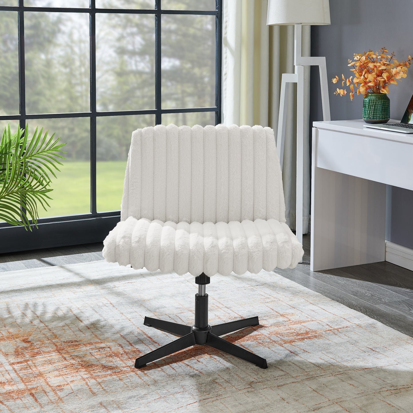 Roundhill Blynn Adjustable Swivel Criss Cross Chair, Wide Seat Office Chair Vanity Chair