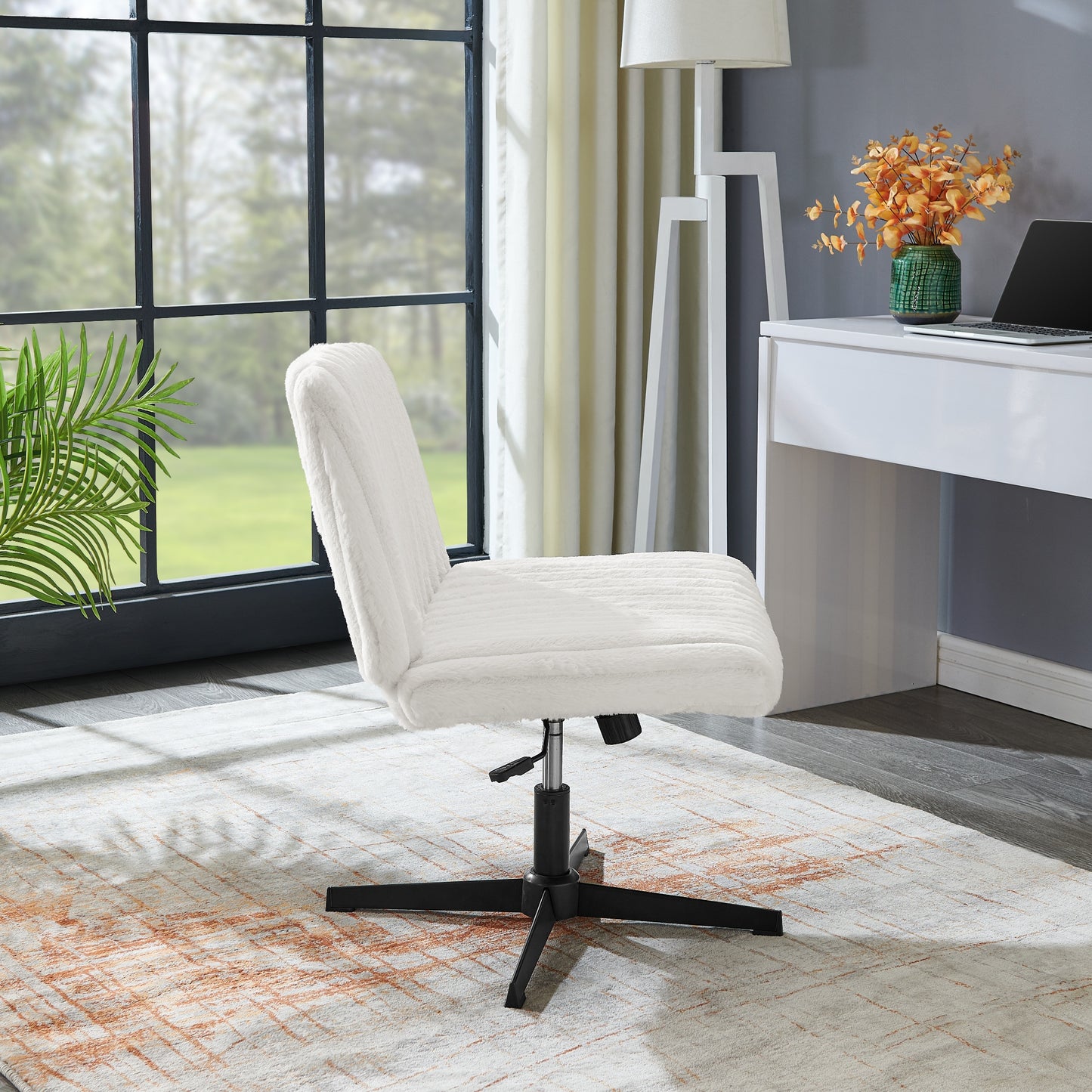 Roundhill Blynn Adjustable Swivel Criss Cross Chair, Wide Seat Office Chair Vanity Chair