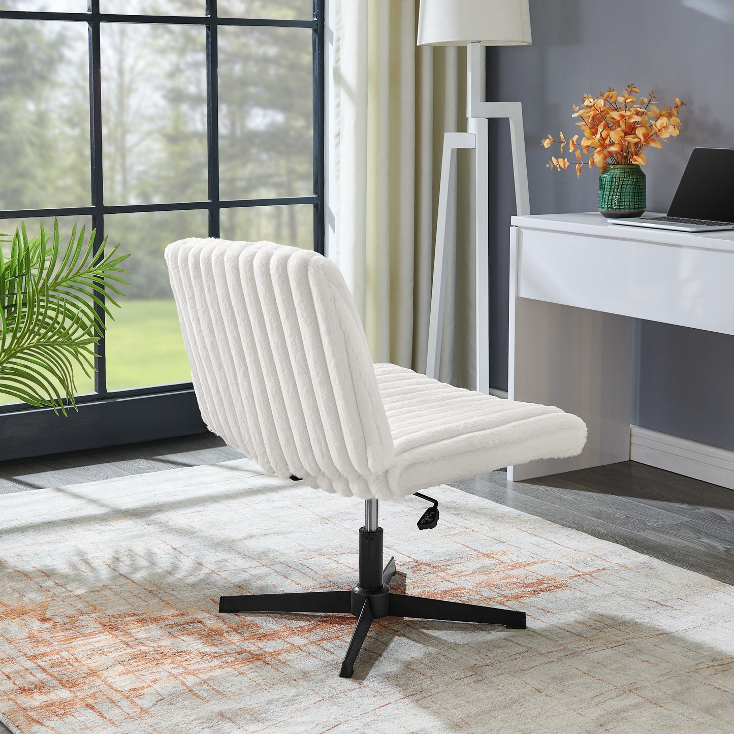 Roundhill Blynn Adjustable Swivel Criss Cross Chair, Wide Seat Office Chair Vanity Chair