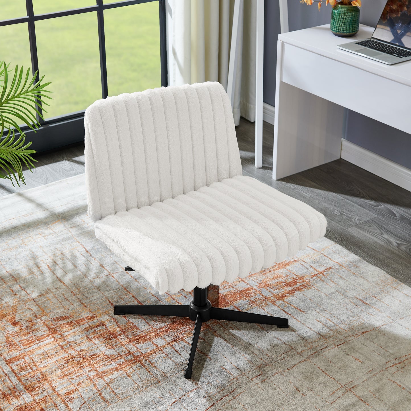 Roundhill Blynn Adjustable Swivel Criss Cross Chair, Wide Seat Office Chair Vanity Chair