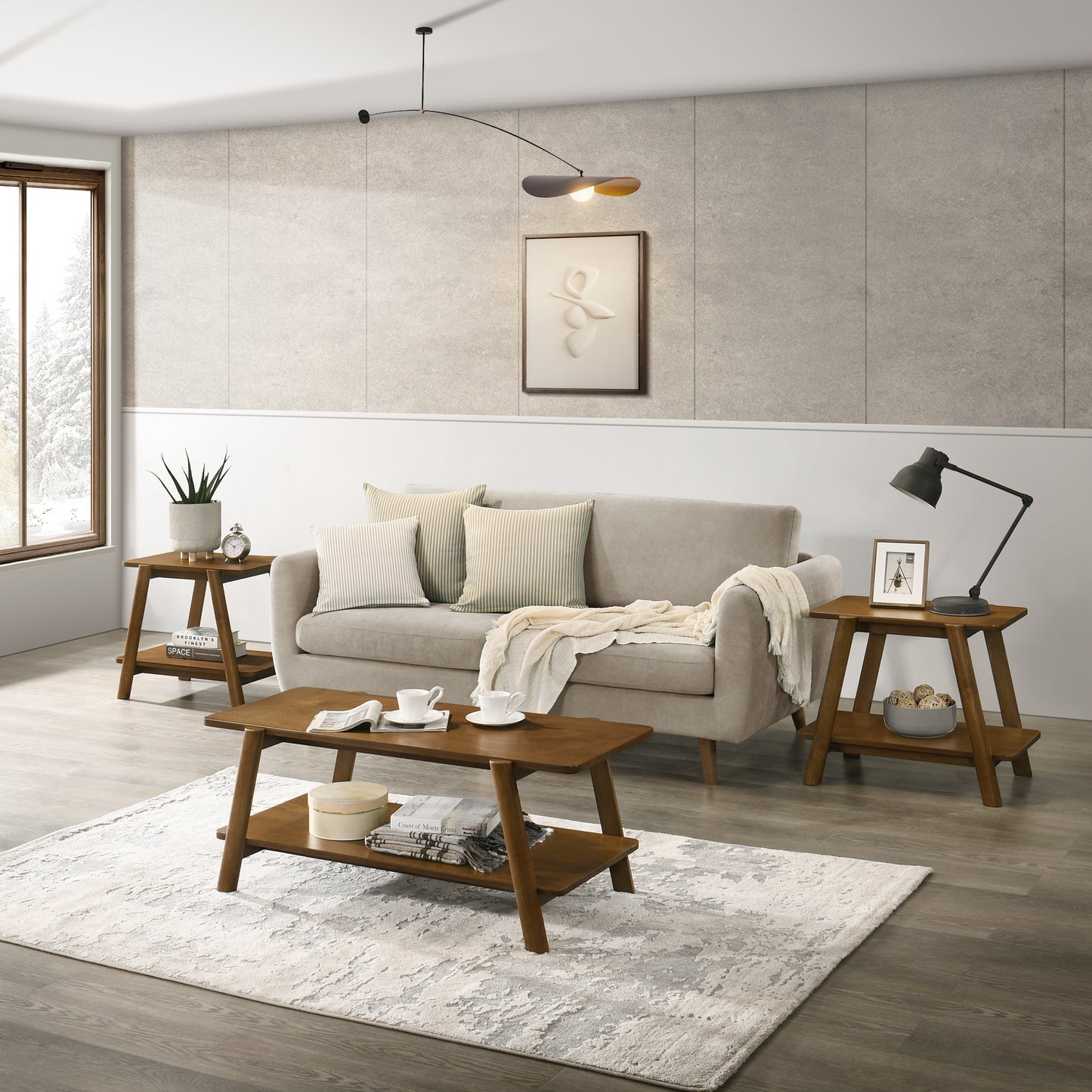 Roundhill Furniture Metz 3-Piece Coffee Table Set, Coffee Table and Two End Tables